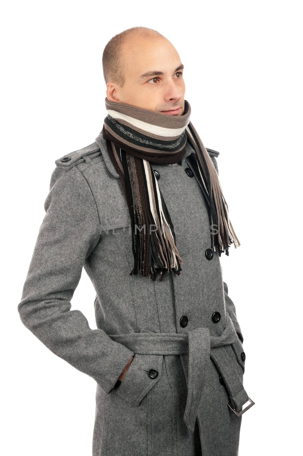 Young handsome businessman in autumn clothes, isolated in white background