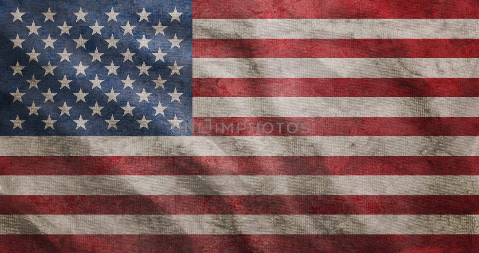 Weathered USA flag grunge rugged condition waving