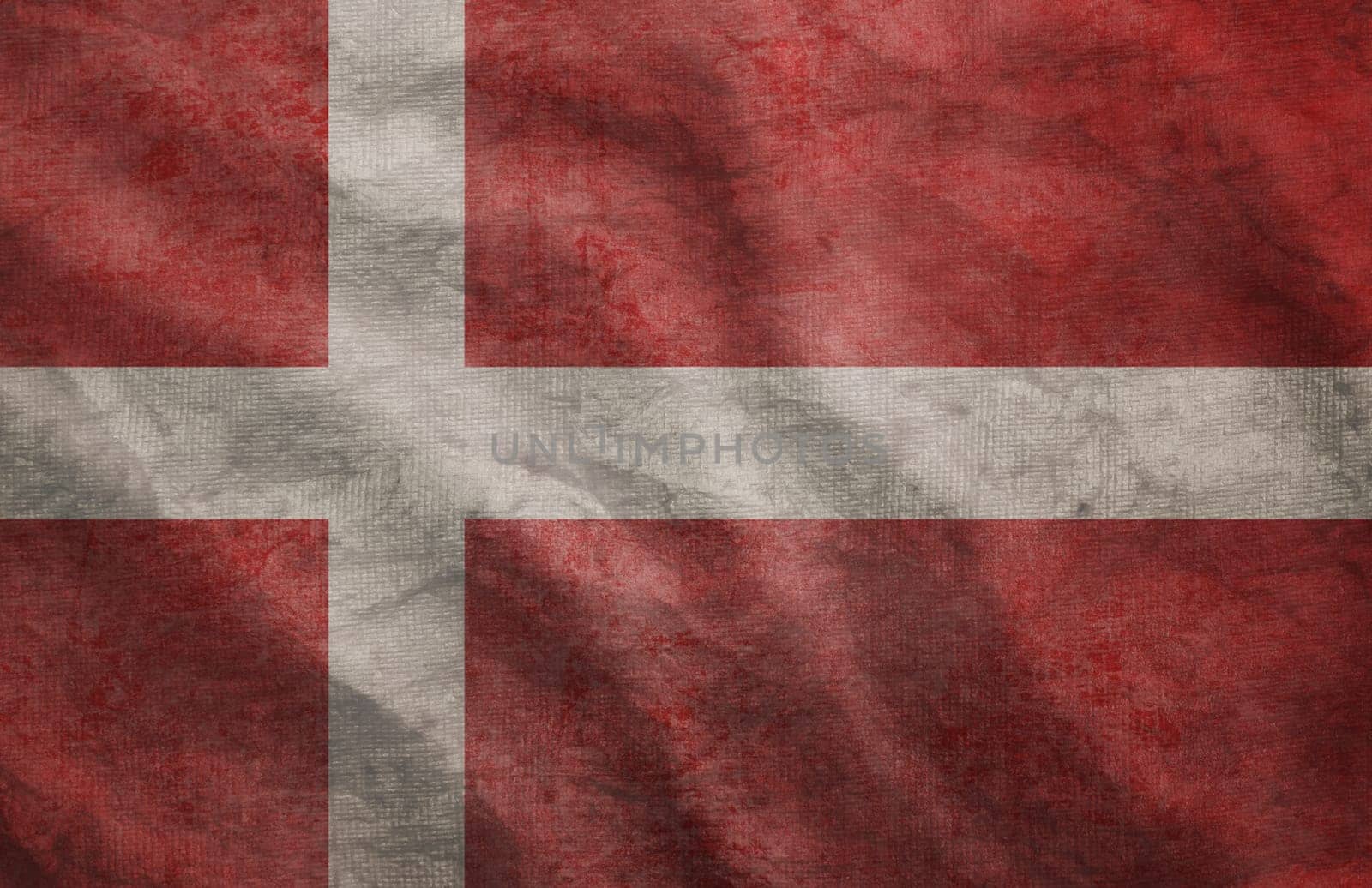 Weathered Denmark flag grunge rugged condition waving