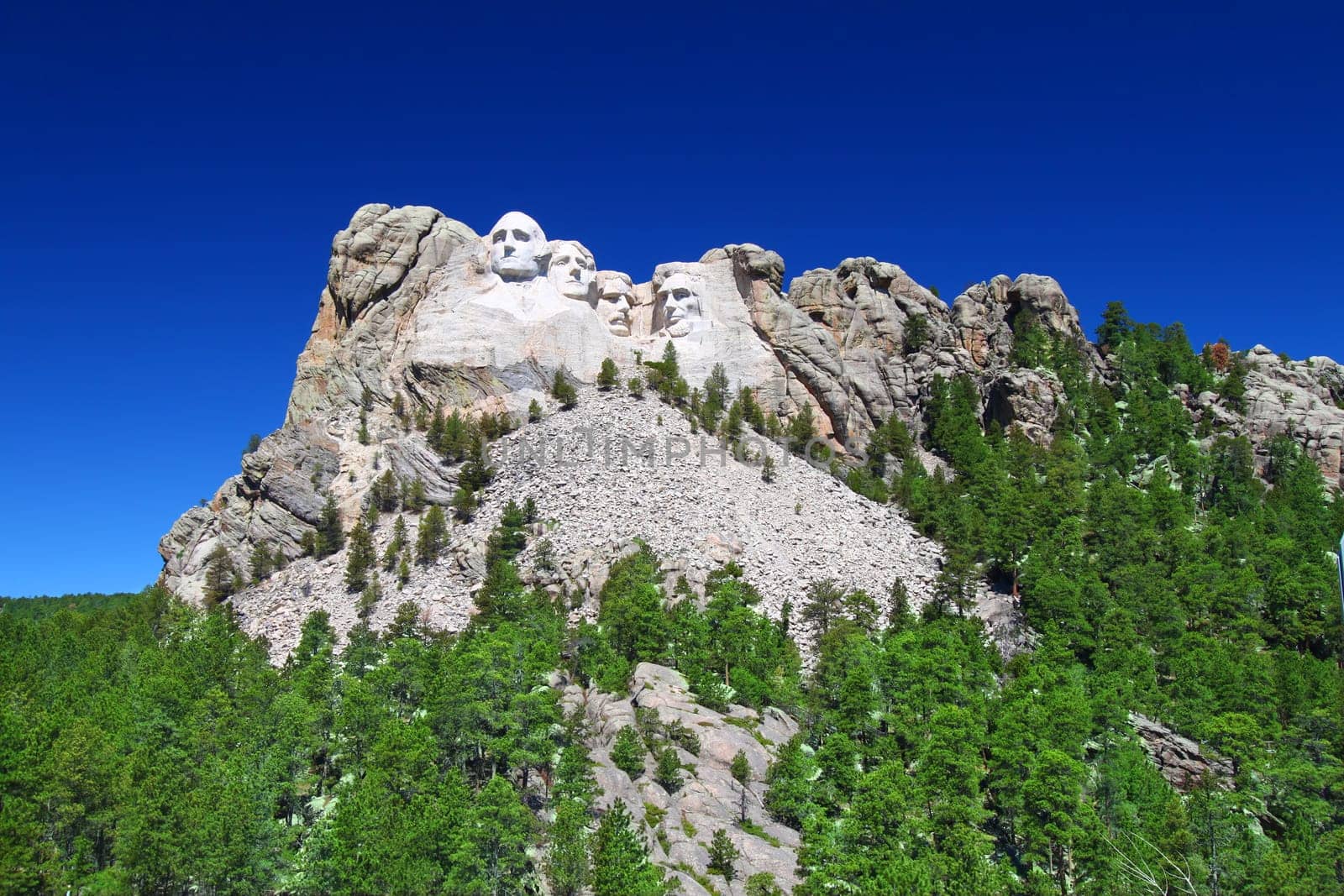 Mount Rushmore National Memorial carved into the peaks of the Black Hills in South Dakota.