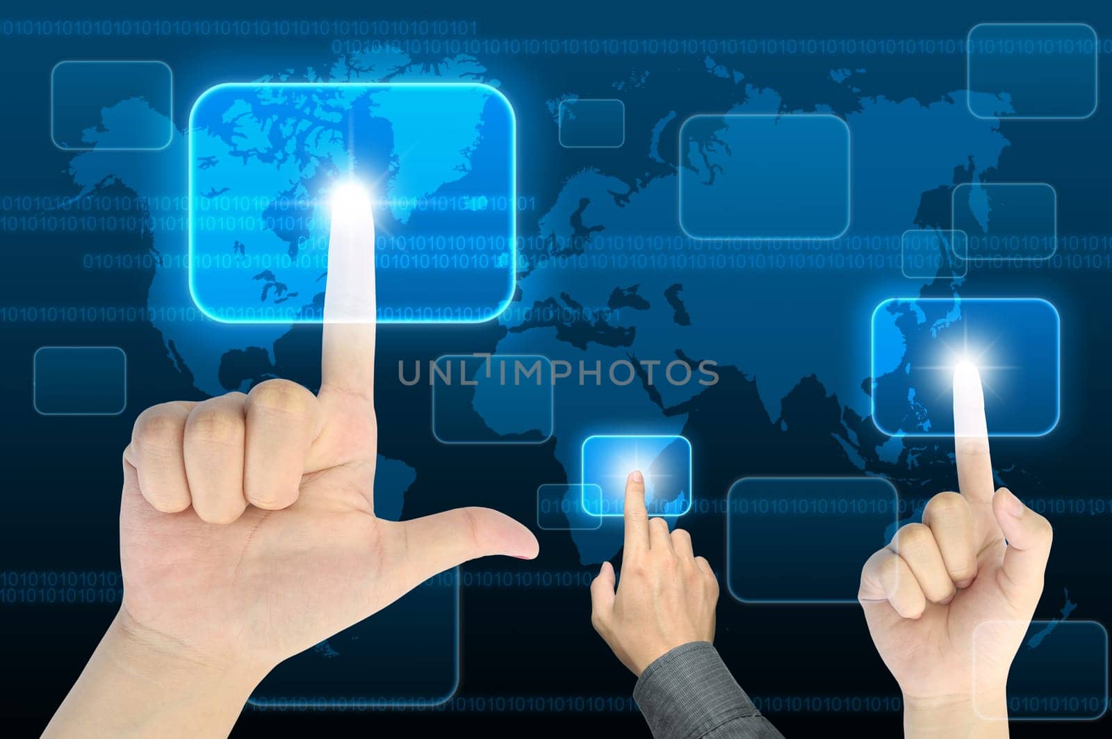 hand pushing a button on a touch screen interface