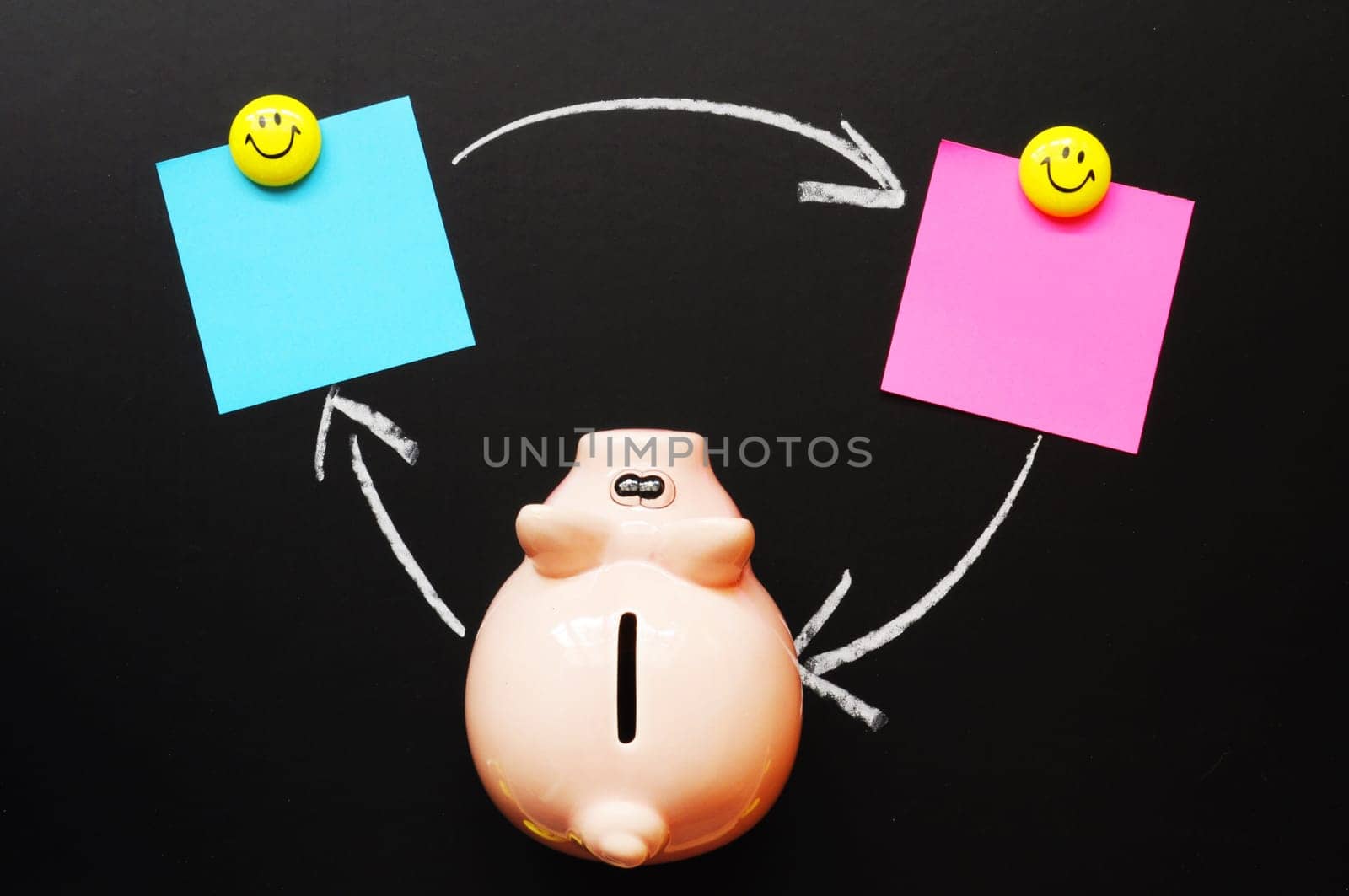 piggy bank and blank or empty black copyspace