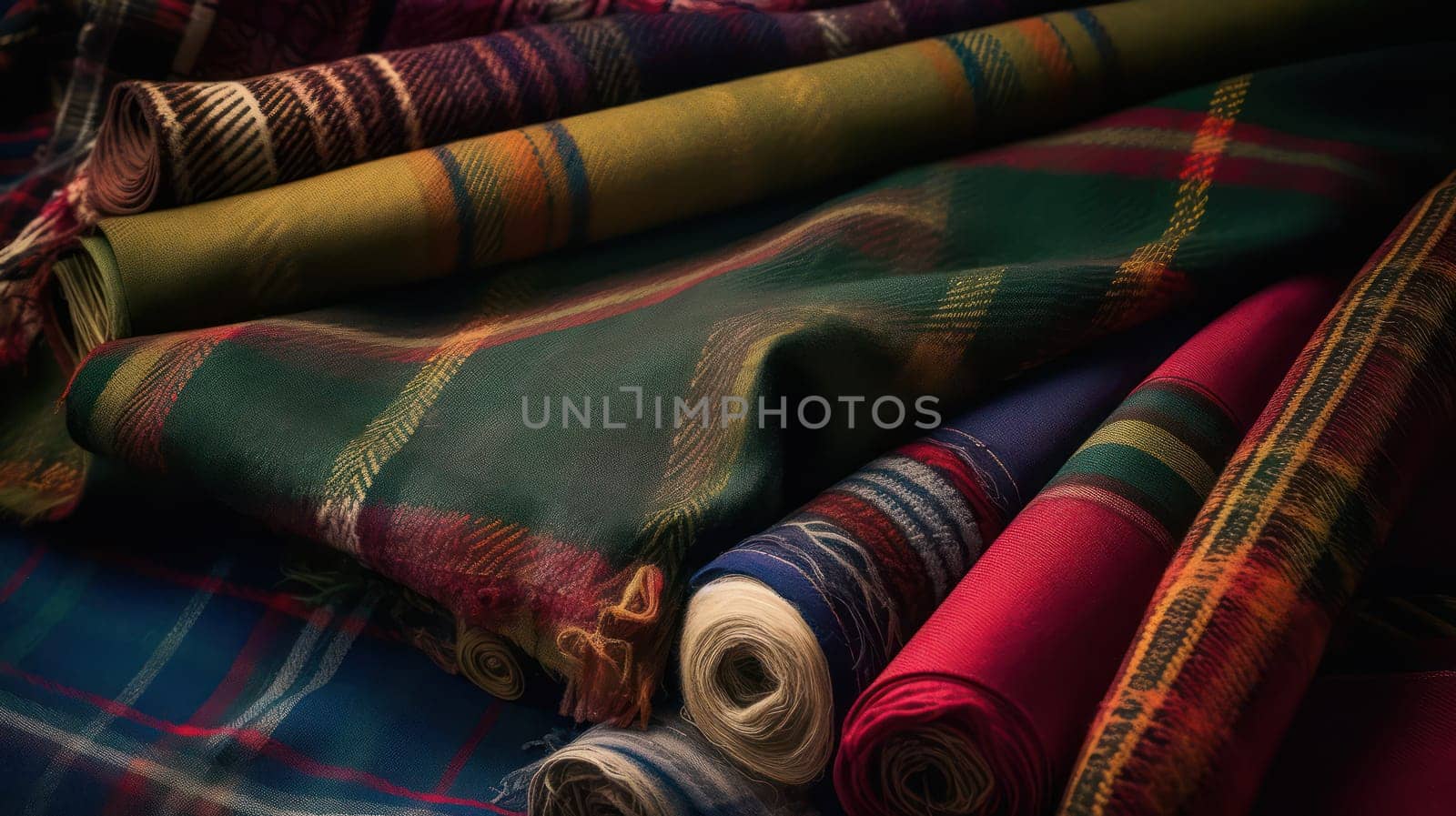 This stunning photo captures the intricate details and beauty of traditional Scottish fabric, expertly crafted by skilled weavers. The colorful patterns and textures tell a story of Scotland's rich cultural heritage and traditions. This photo was captured in high resolution 8k and is perfect for editorial, travel, or home decor use. Featured on National Geographic.