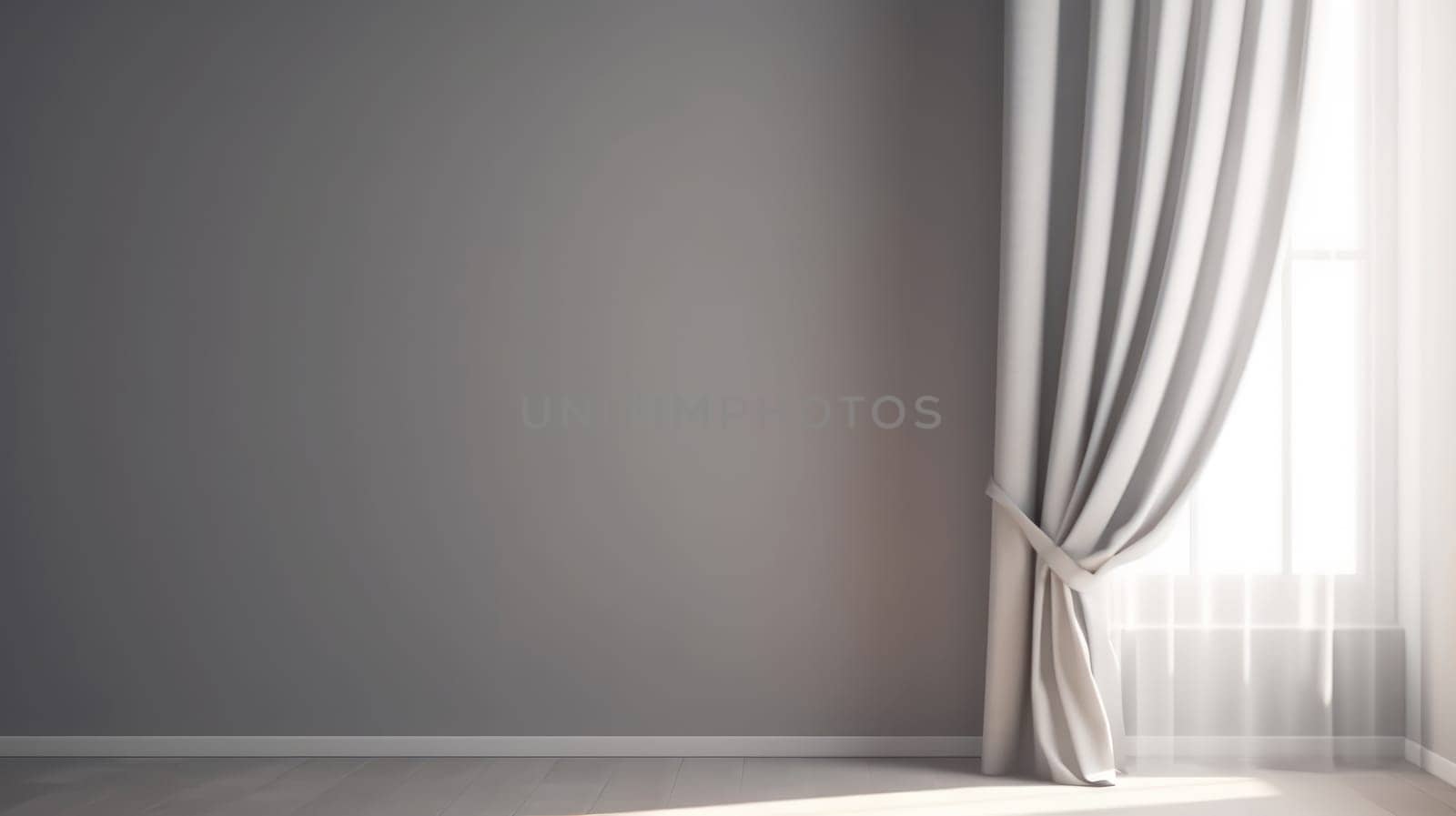 A light grey background with subtle lighting and shadowing created by window curtains on a wall, perfect for product presentations and minimalist design.