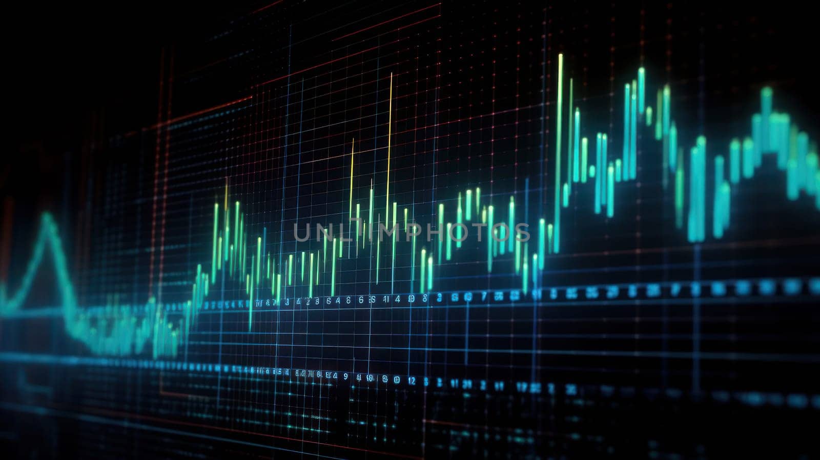 This photo depicts a high-resolution digital stock chart with a matrix-style design. The chart shows various data points and trends related to stock market performance. The background features a grid of small squares that resemble a computer screen or digital display. The image has a 4K resolution and an aspect ratio of 16:9.