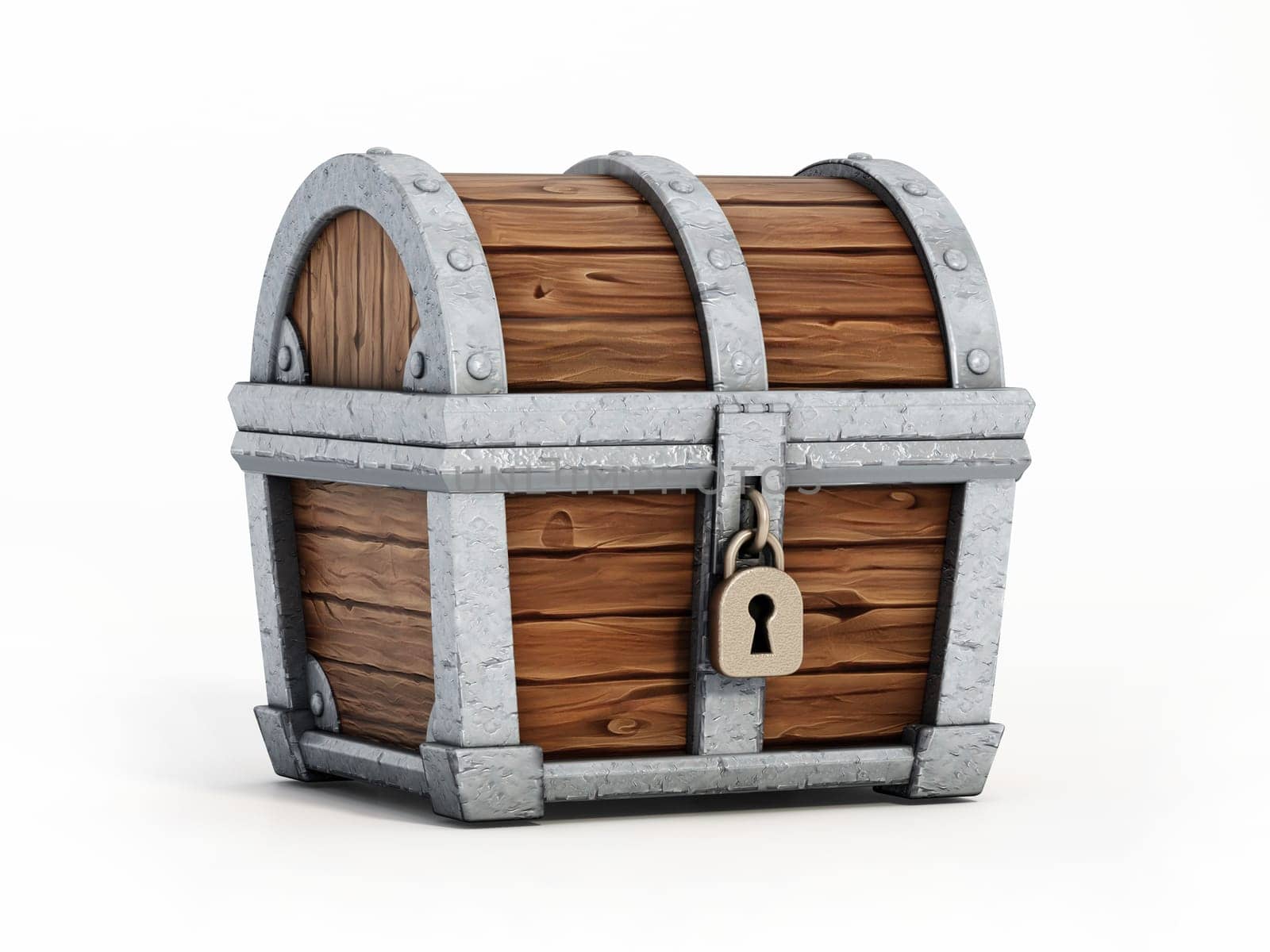 Cartoon treasure chest isolated on white background. 3D illustration.