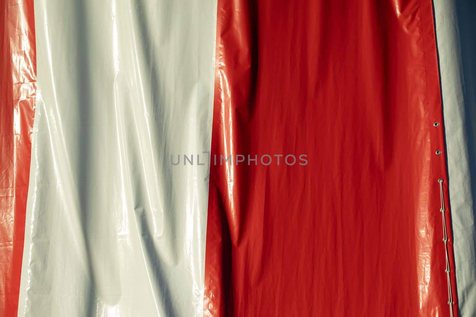 Red and white. Cover in jacket. City chicken wall. Vinyl banner.
