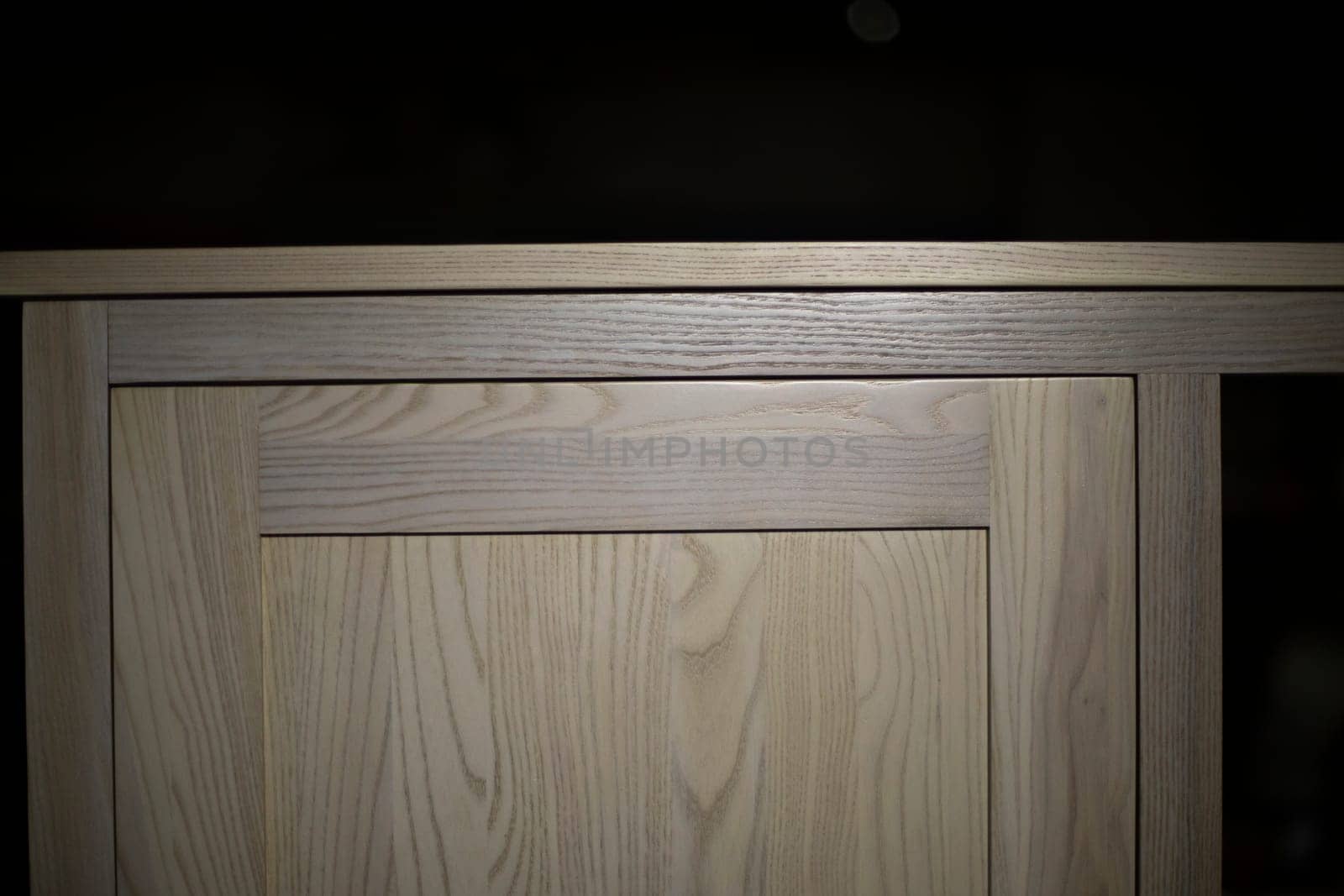 Furniture made of wood. Details of table making. Object in carpentry workshop. Polished furniture.