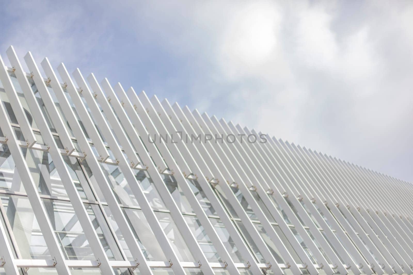 Roof is made of metal. Architecture details. Modern bridge.