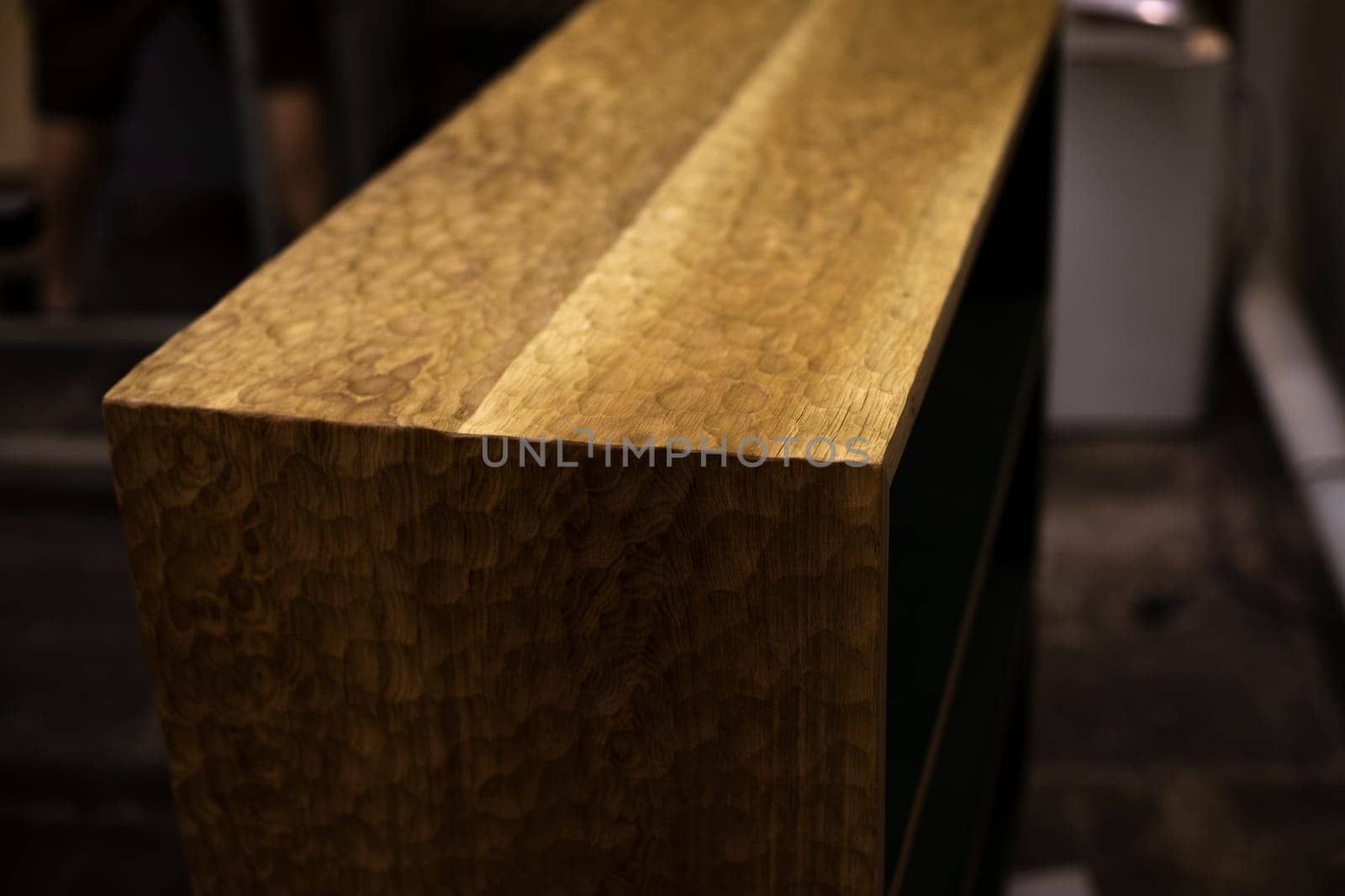 Creation of furniture. Furniture made of wood. Object is in workshop. Treated wood. Cabinet made of board.