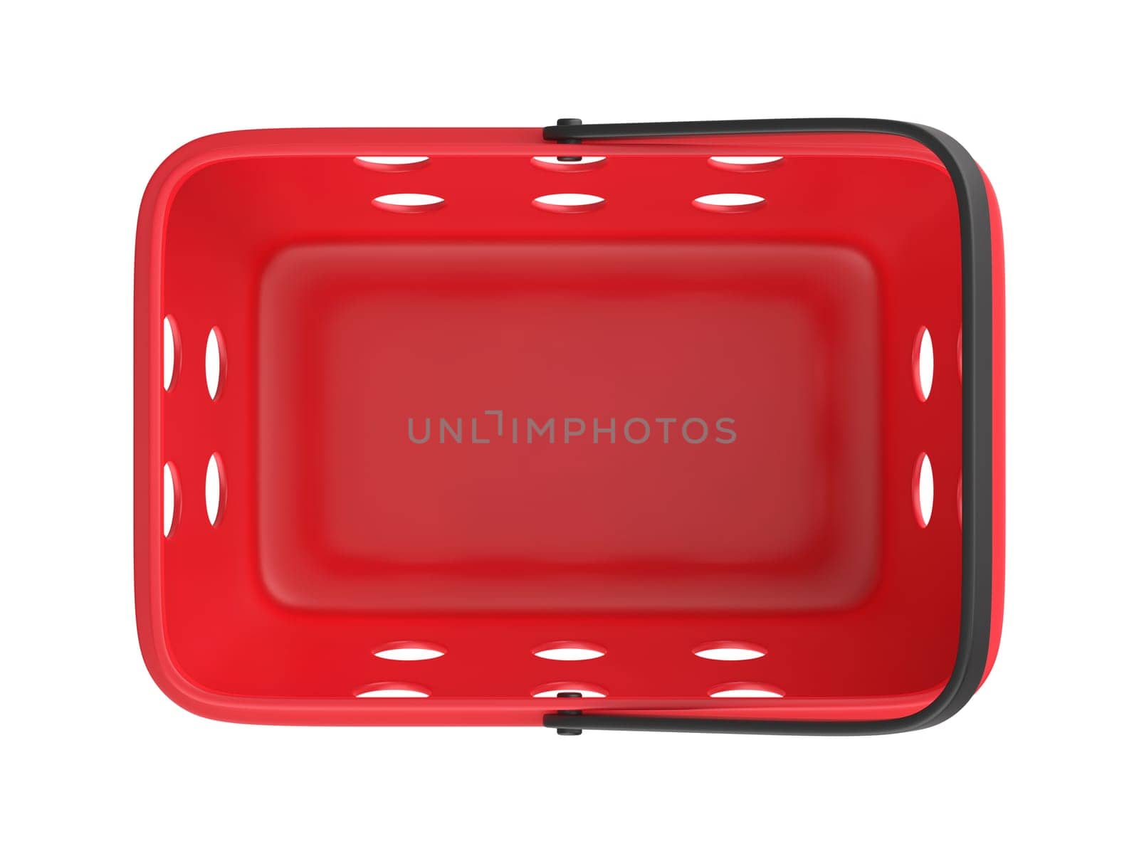 Red empty shopping basket on white background, top view