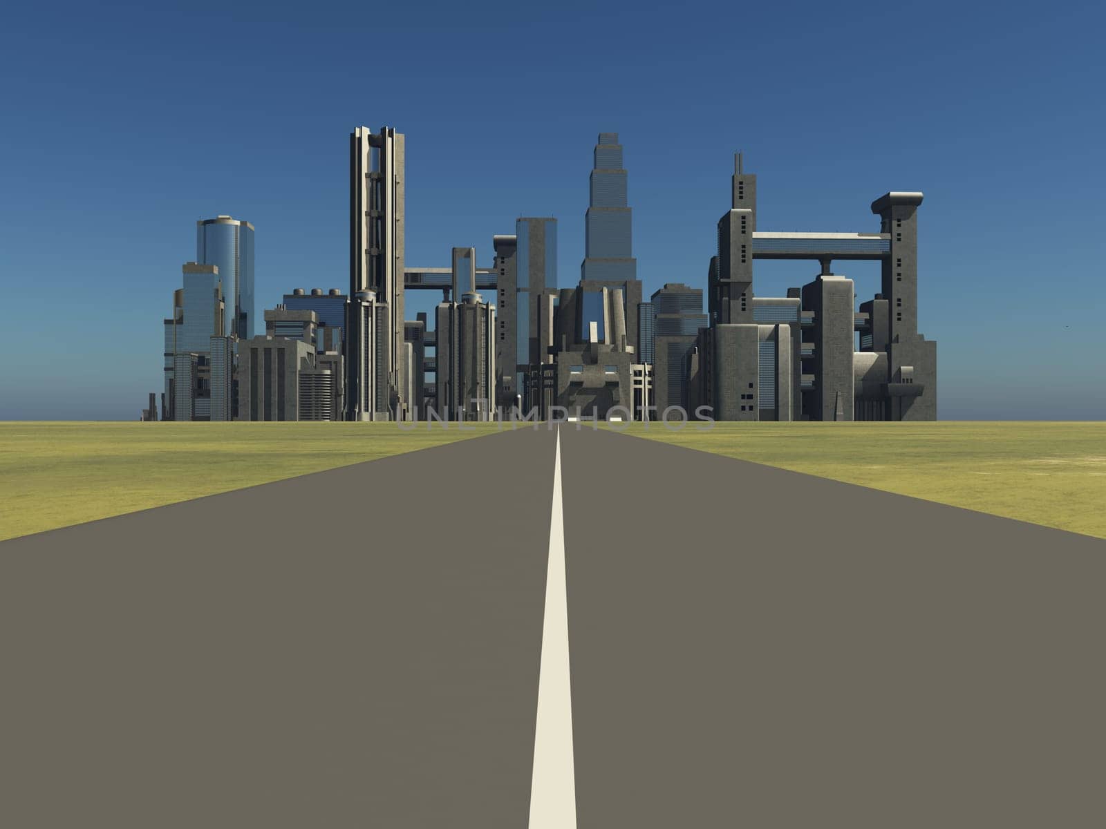 Computer generated 3D illustration with a greenfield city