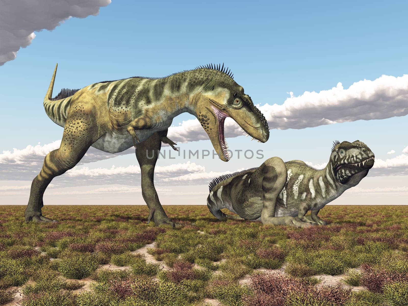 Computer generated 3D illustration with the dinosaur Bistahieversor in a landscape