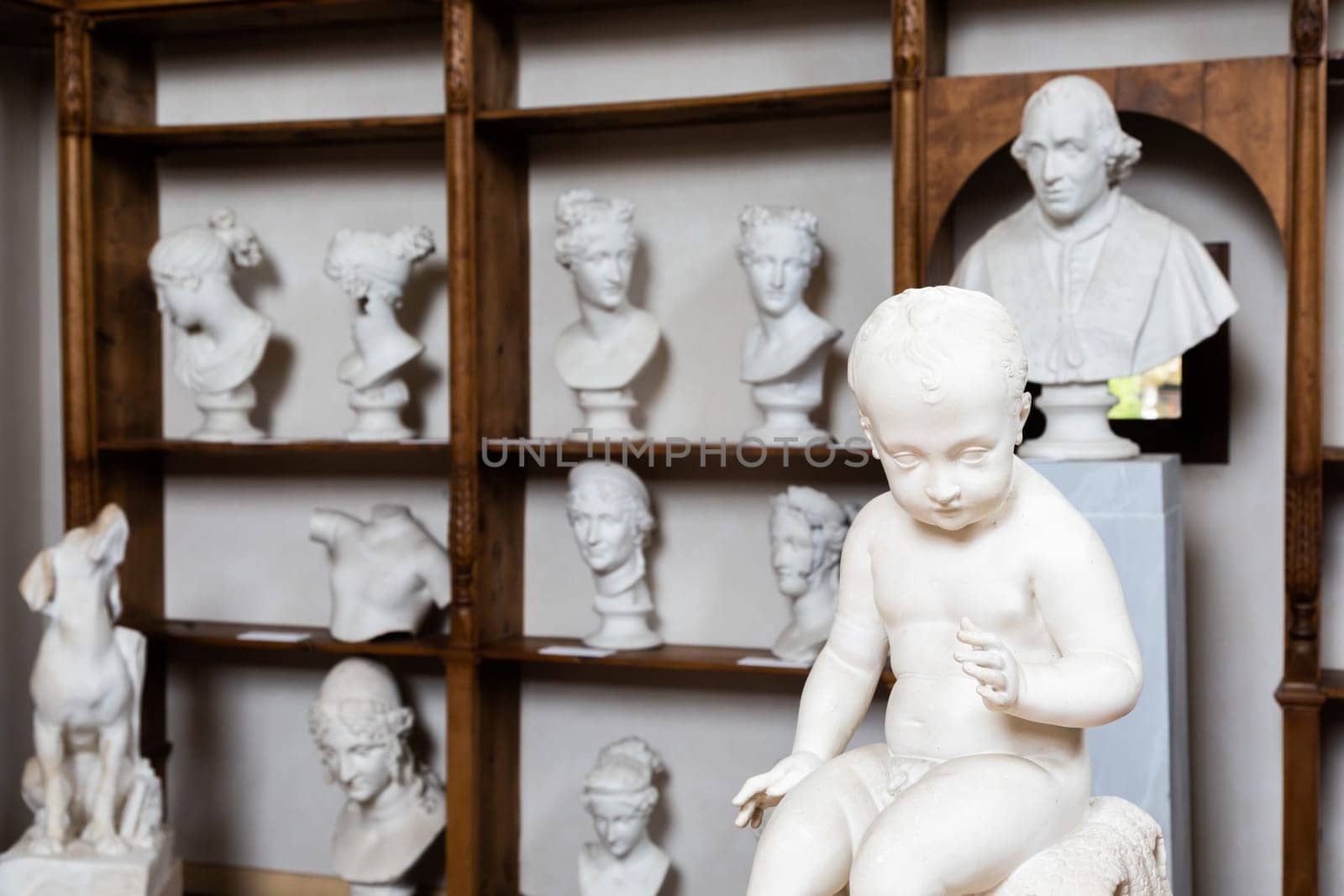 Possagno, Italy - August 2022: Antonio Canova collection. Classical sculptures in white marble located in his native house