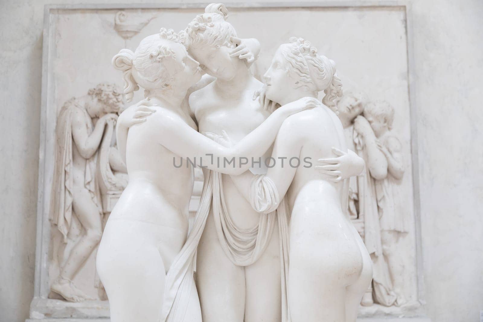 Possagno, Italy - June 2022: The Three Graces by Antonio Canova, symbol of love and beauty