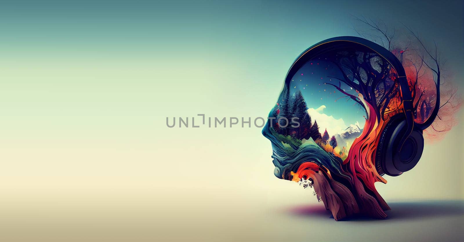 Earth, nature and music portrait, environment and mental health concept, protect the planet and ecosystem, generative AI