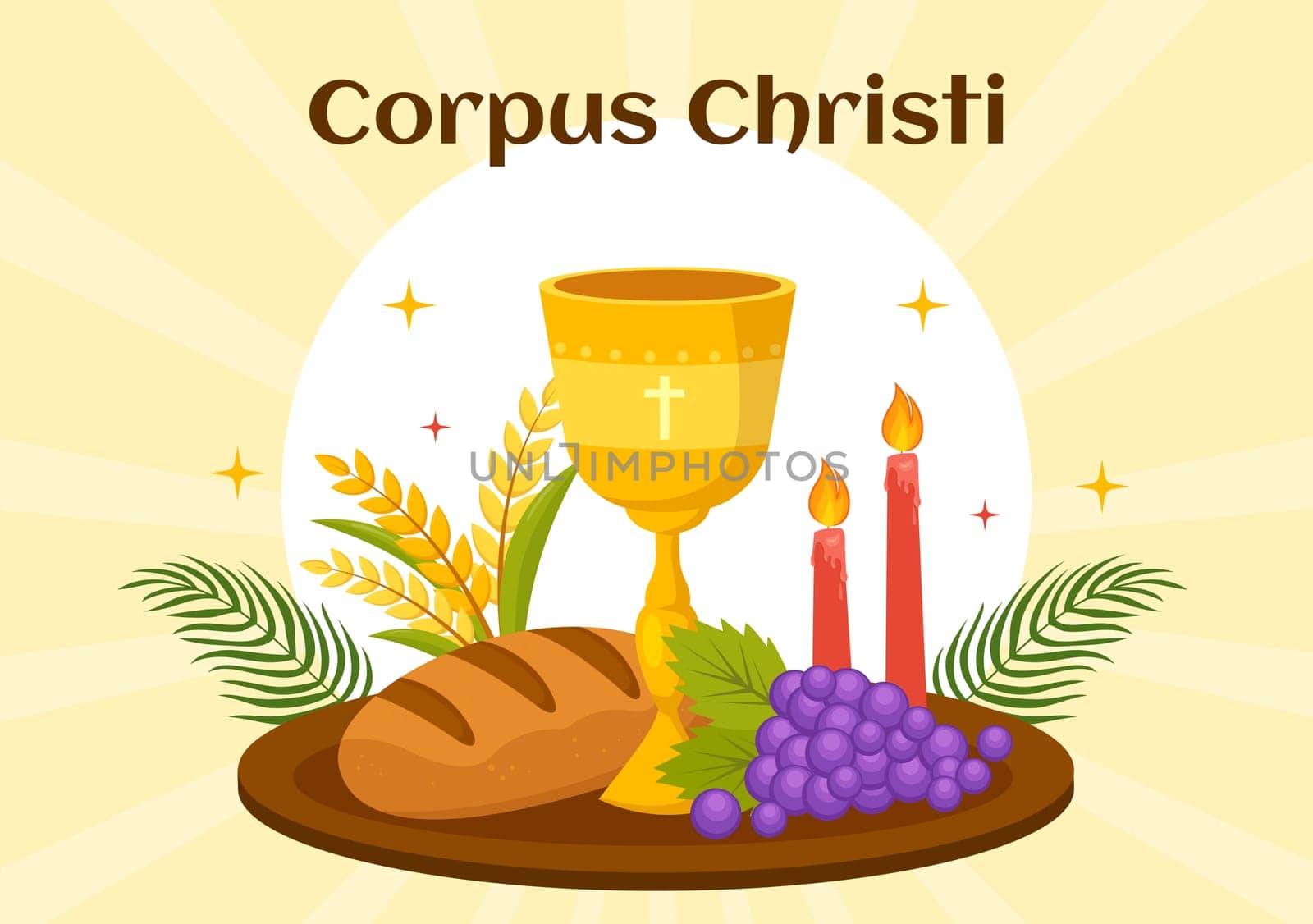 Corpus Christi Catholic Religious Holiday Vector Illustration with Feast Day, Cross, Bread and Grapes in Flat Cartoon Hand Drawn Poster Templates