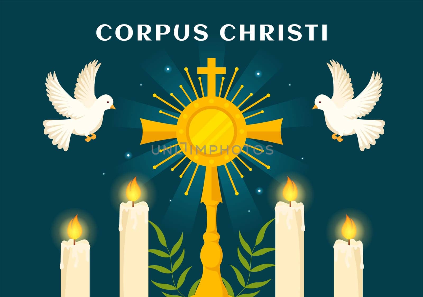 Corpus Christi Catholic Religious Holiday Vector Illustration with Feast Day, Cross, Bread and Grapes in Flat Cartoon Hand Drawn Poster Templates