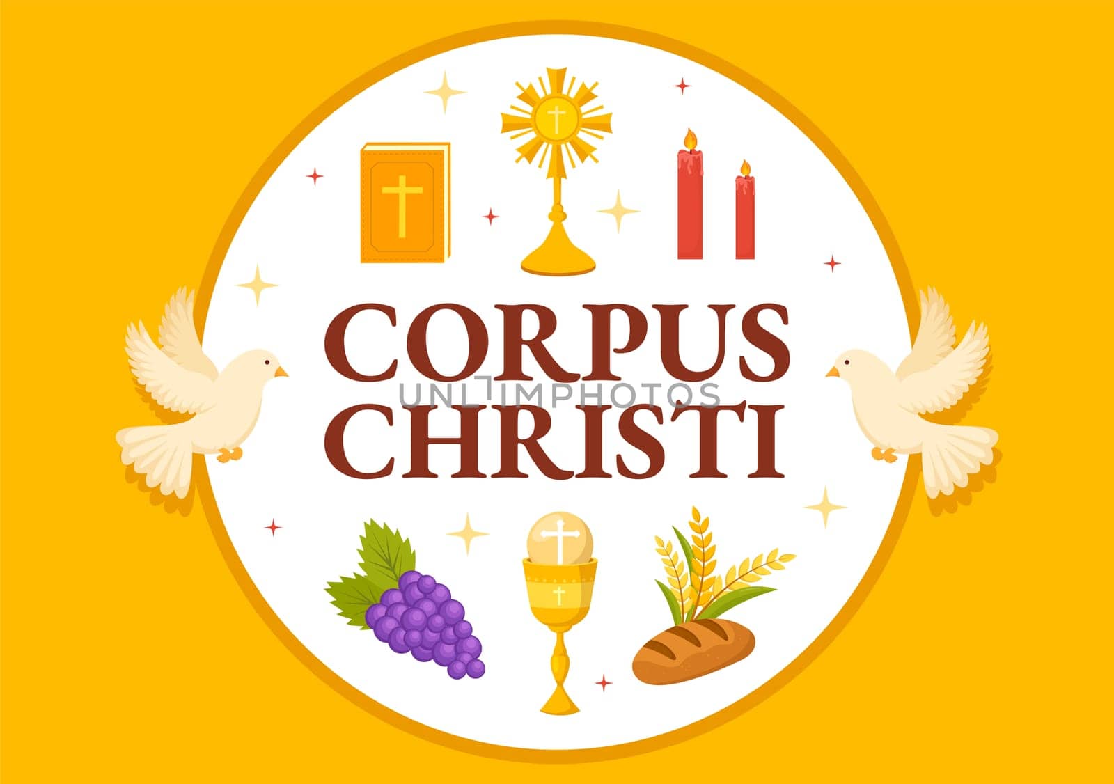 Corpus Christi Catholic Religious Holiday Vector Illustration with Feast Day, Cross, Bread and Grapes in Flat Cartoon Hand Drawn Poster Templates