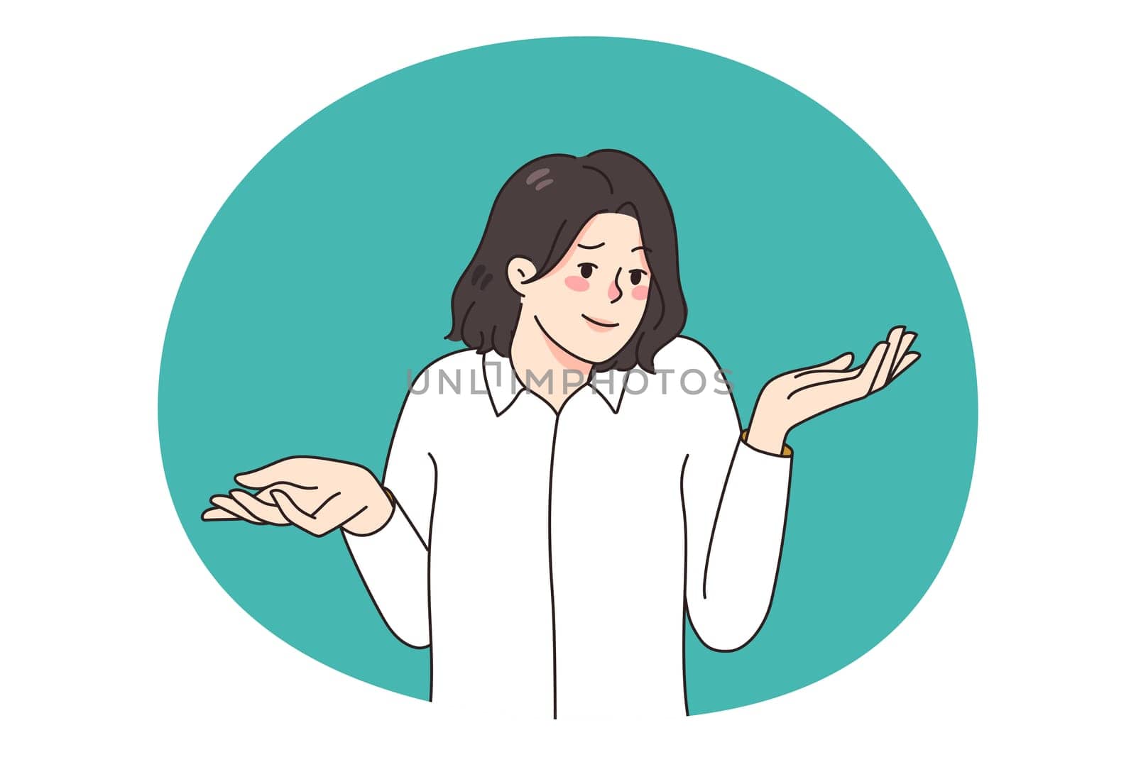 Frustrated woman with word Oops feel confused about unexpected problem or issue. Surprised female puzzled stunned by unbelievable trouble or accident. Flat vector illustration.