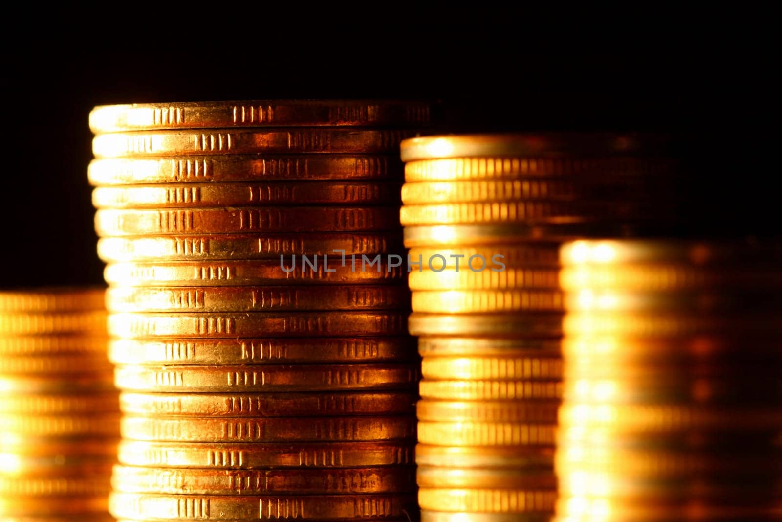 golden coins macro close up