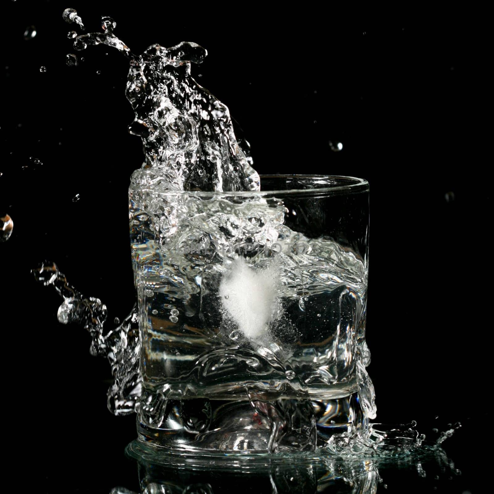 alcohol splash on black background close up
