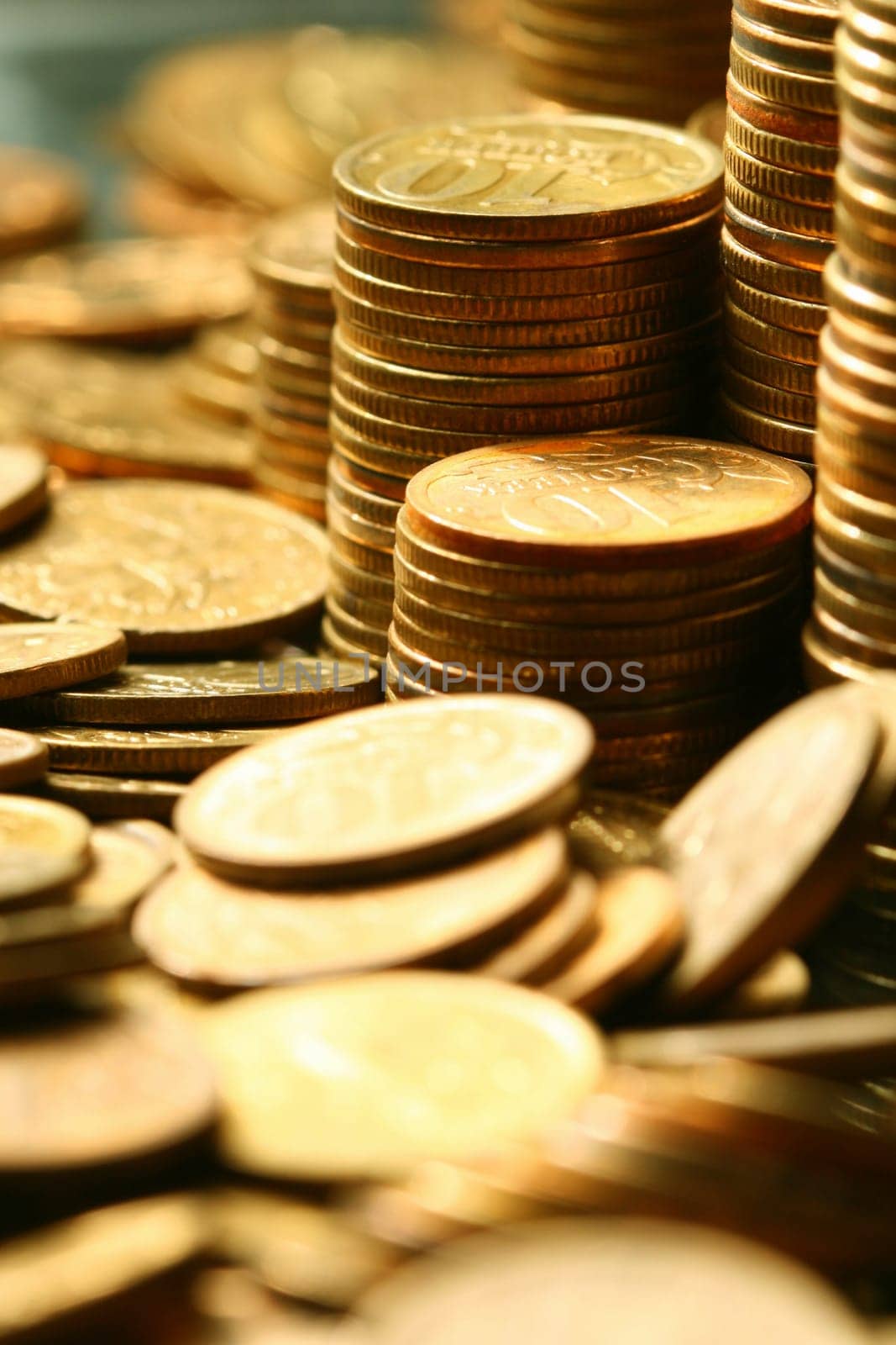 golden coins macro close up