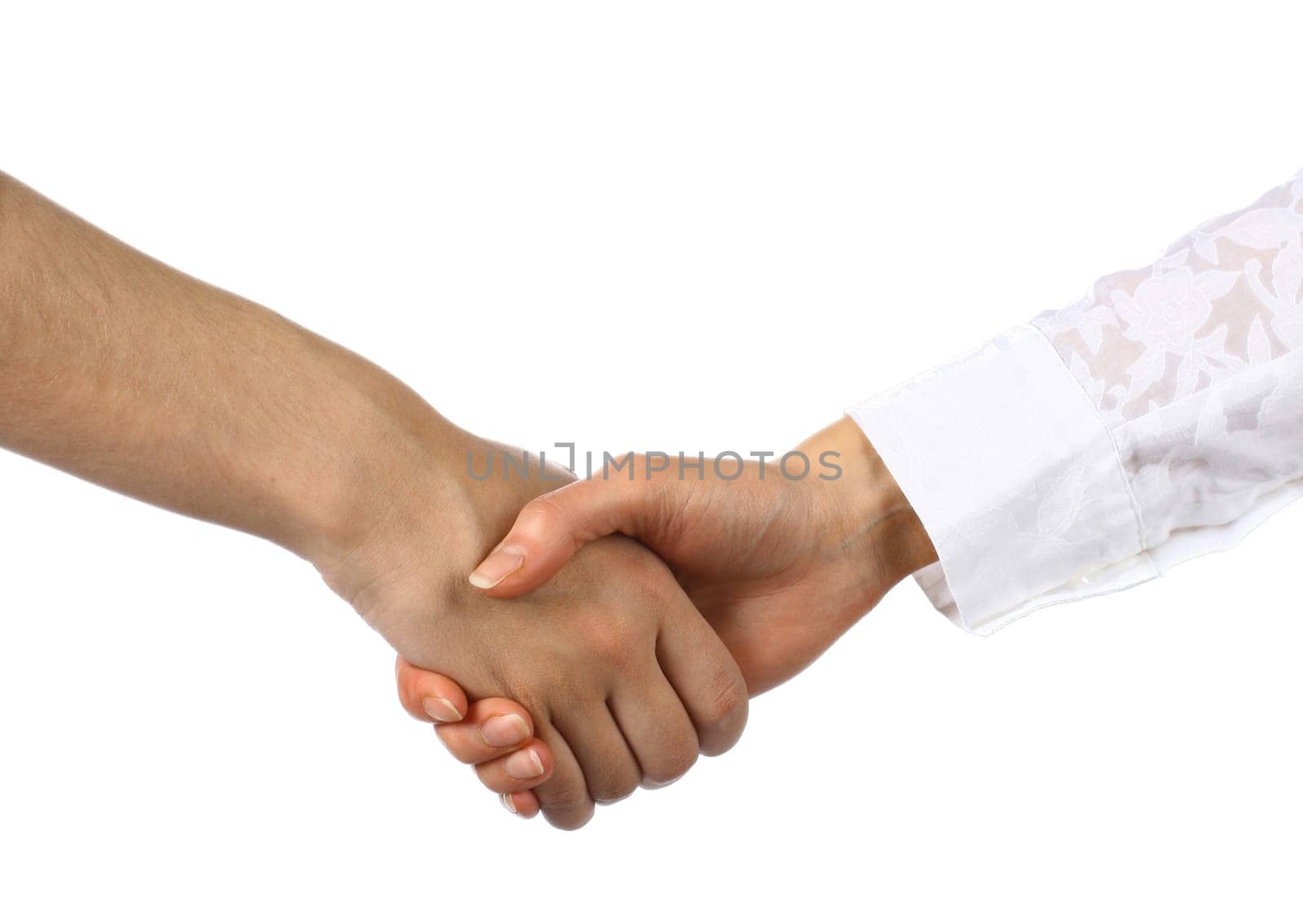 The girl greets the woman hand shake success