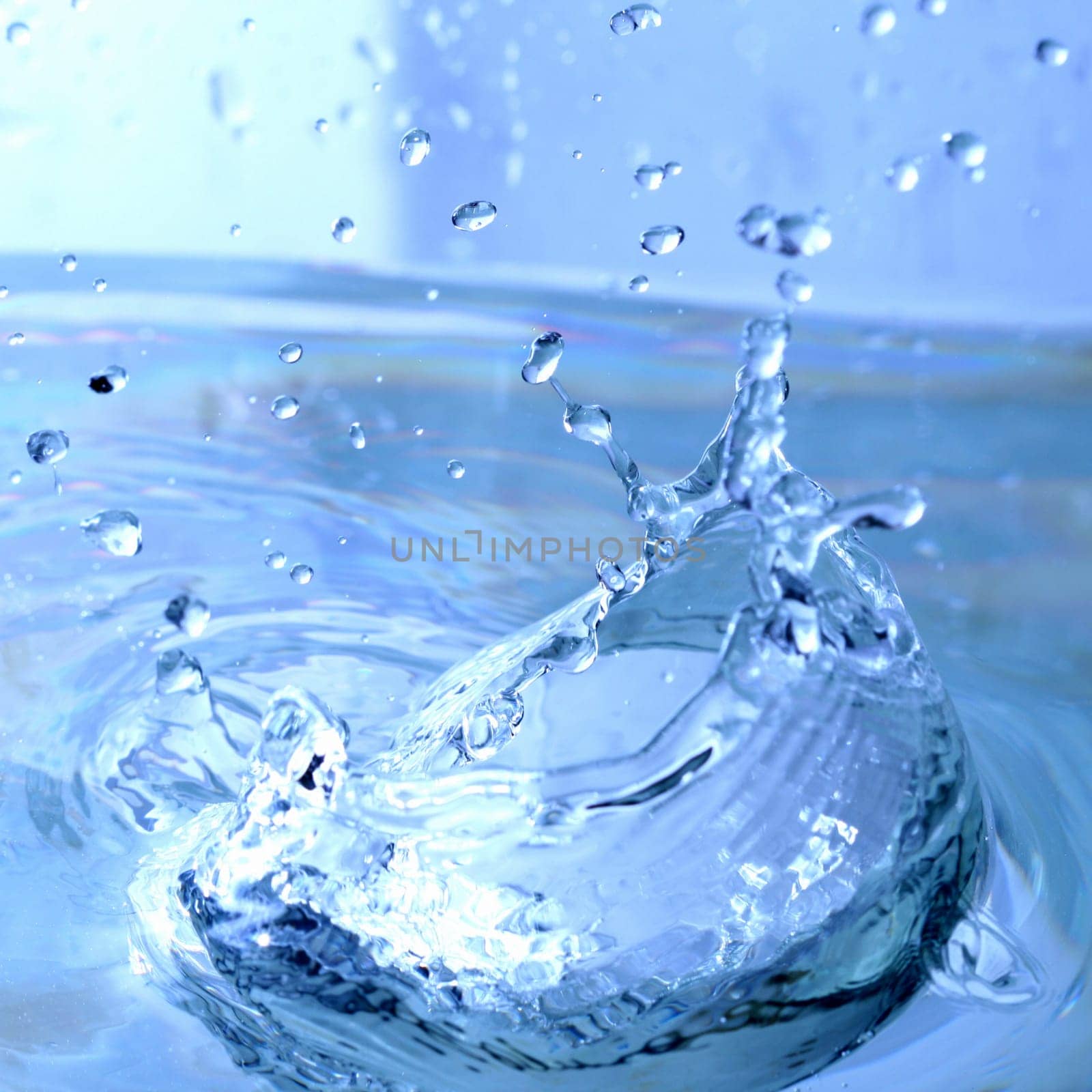blue water splash macro close up