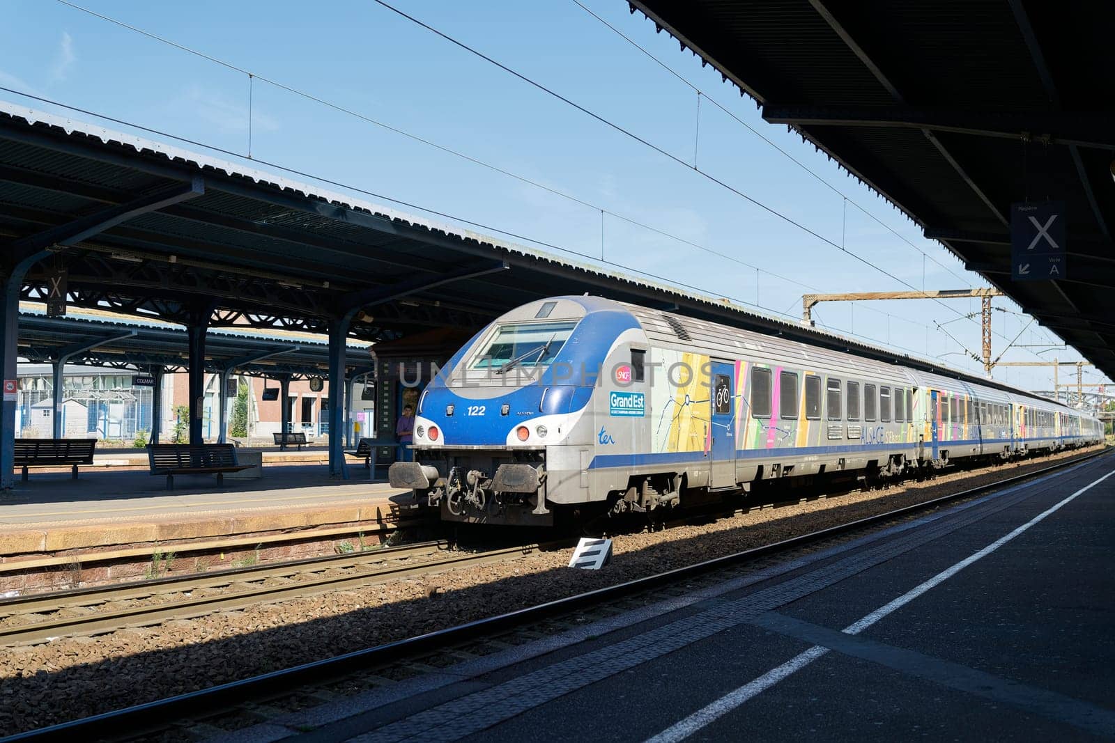 popular with tourists regional train of the railroad company SNCF from Colmar to Strasbourg in France in Colmar station