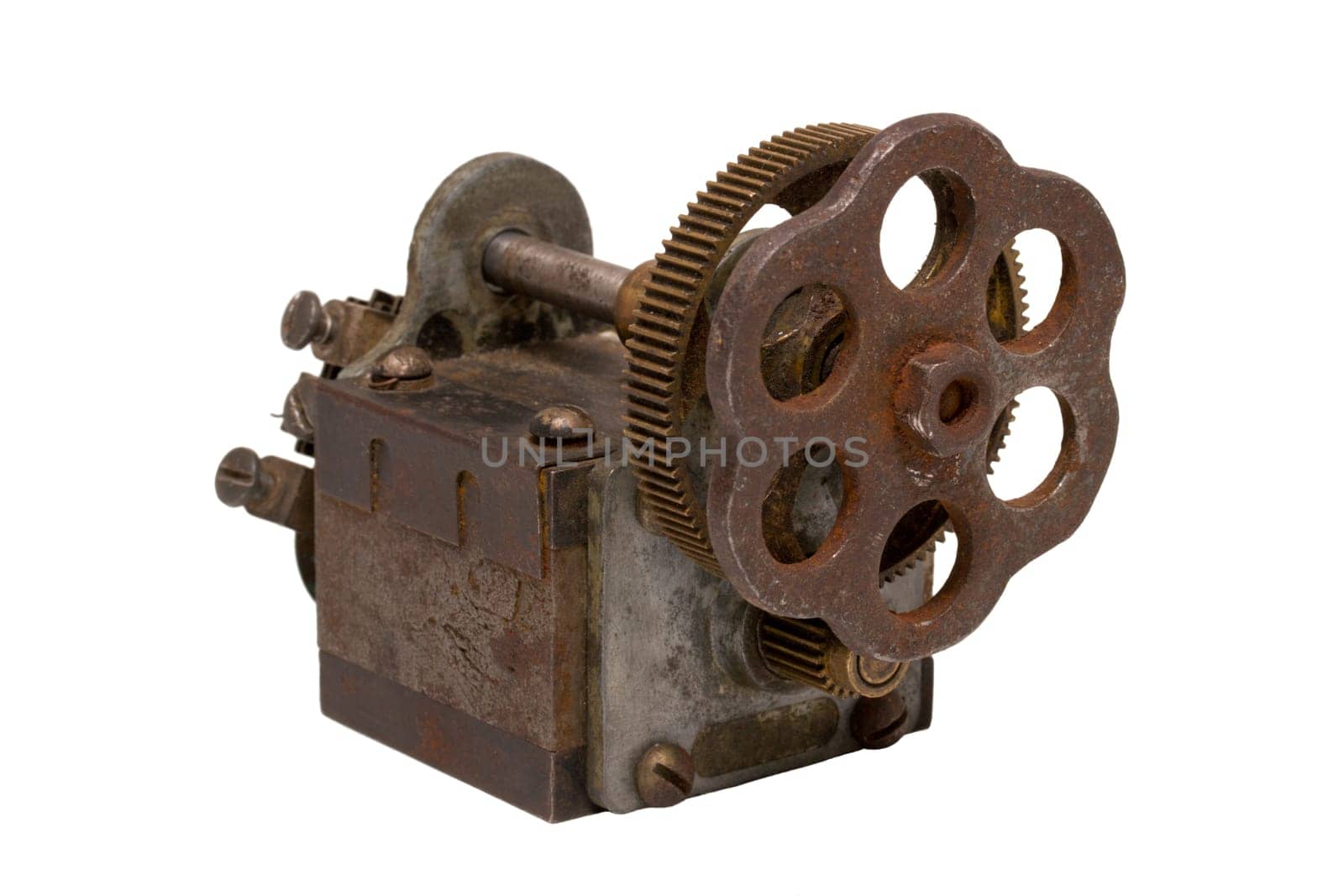 Old rusty mechanism isolated on white background