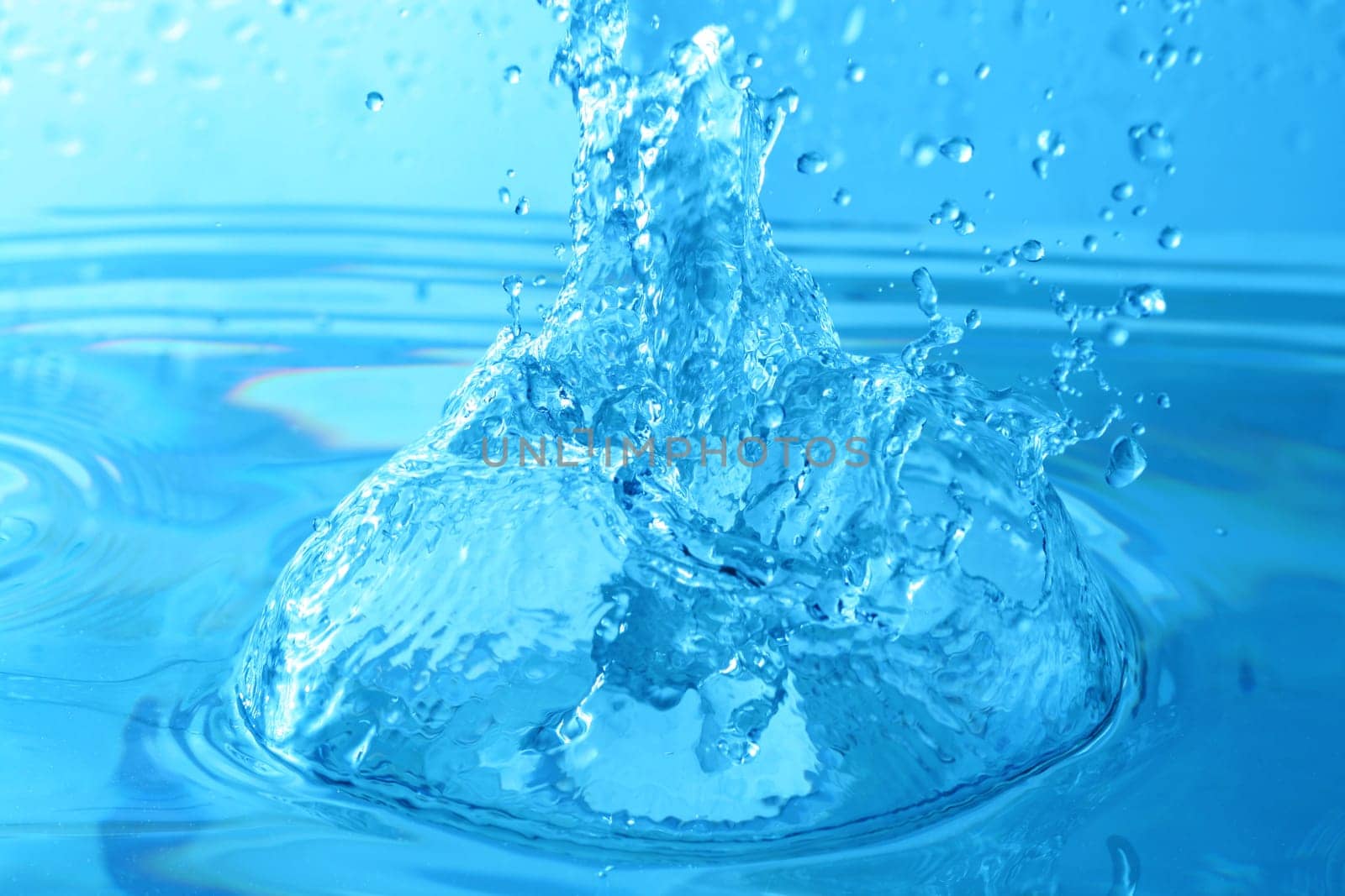 blue water splash macro close up