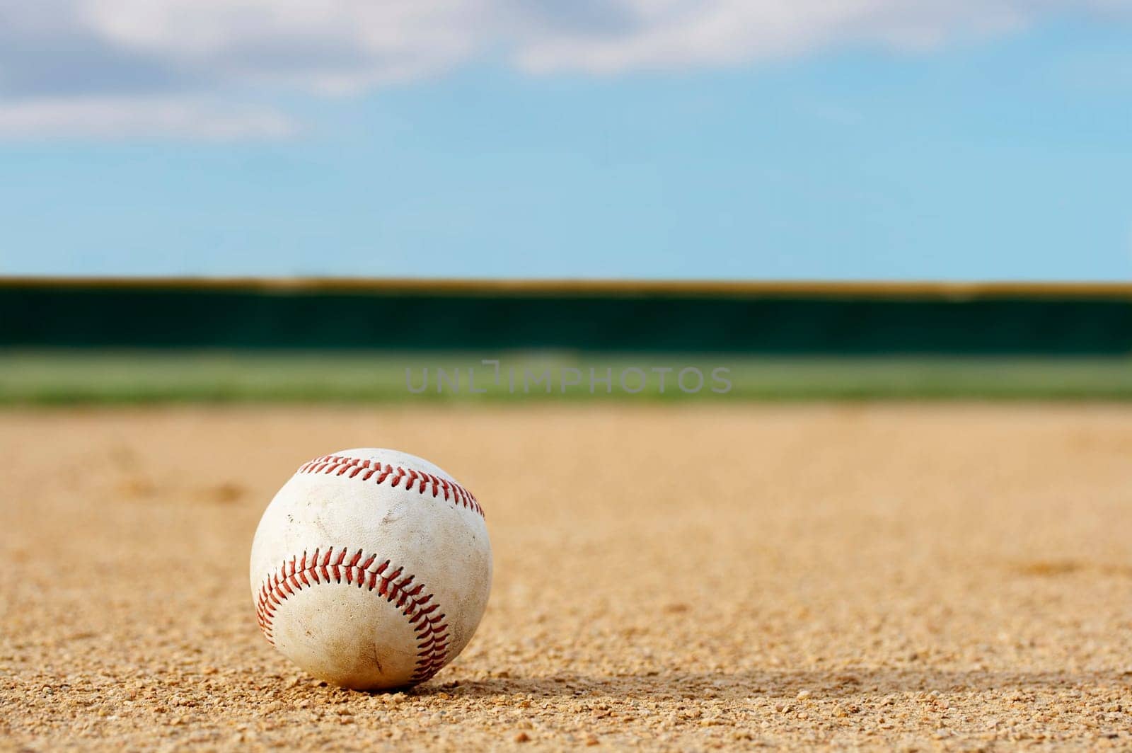 one baseball on infield of sport field