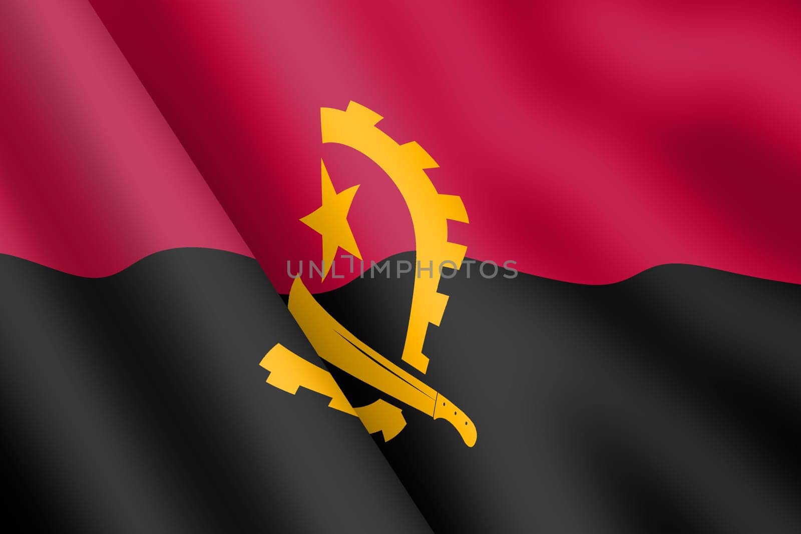 An Angola waving flag 3d illustration wind ripple