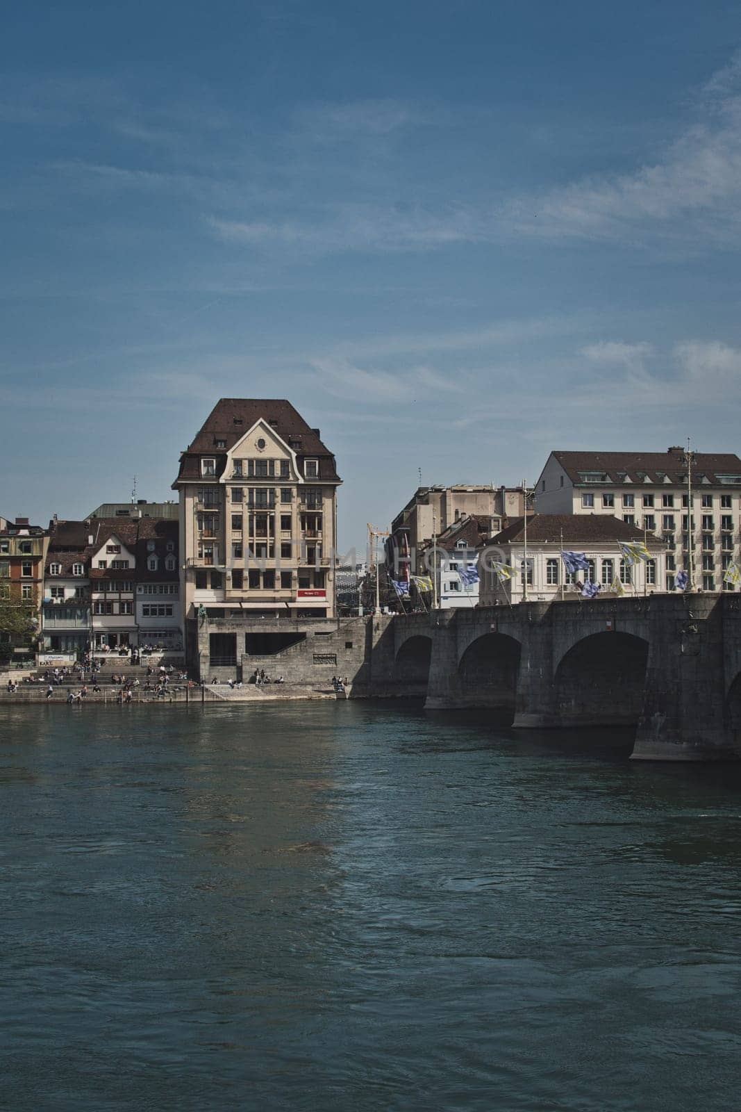 Vertical shot of Rhine river in Basel, Switzerland
