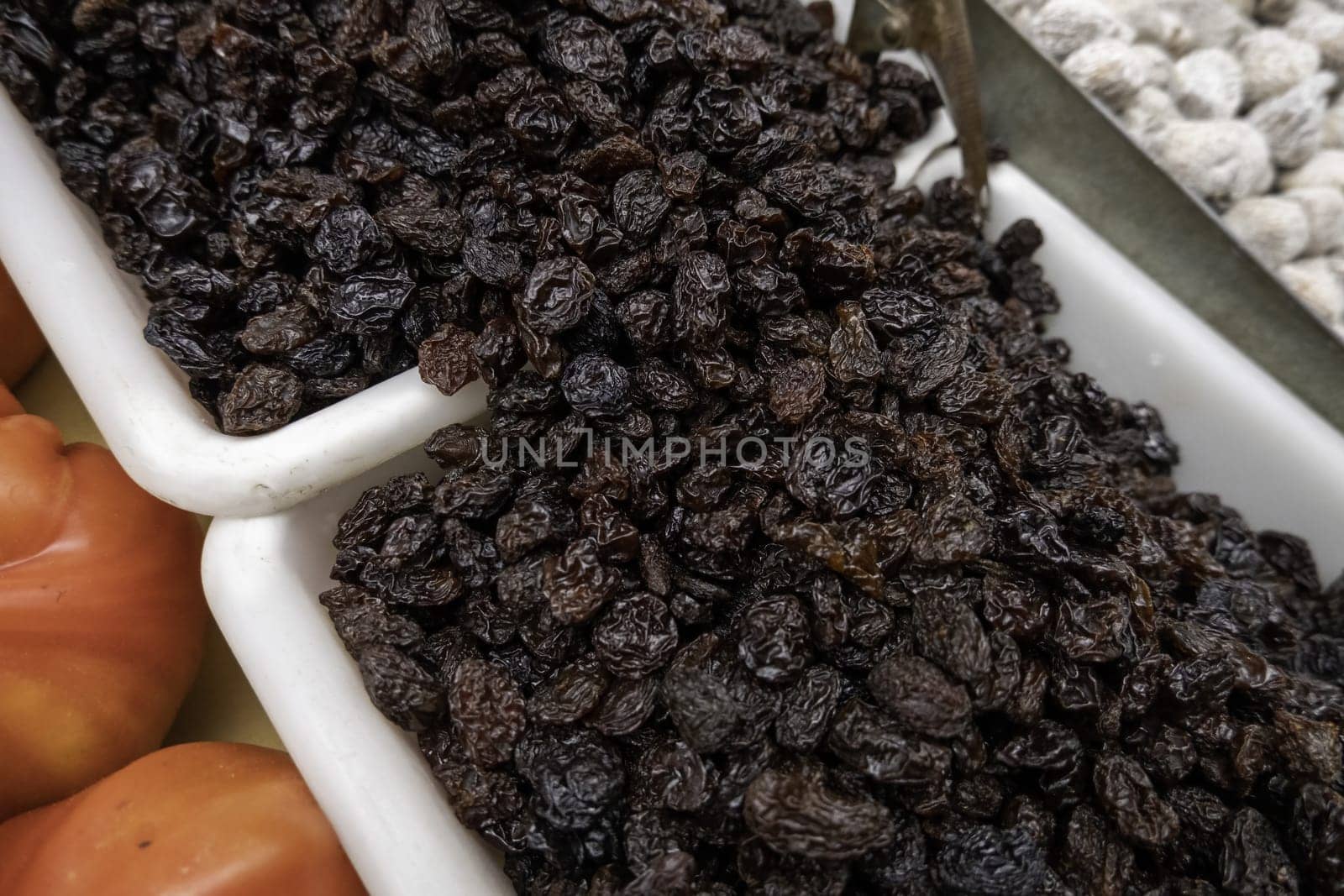 Detail of dried sweet fruit in an old market, healthy food, vegan