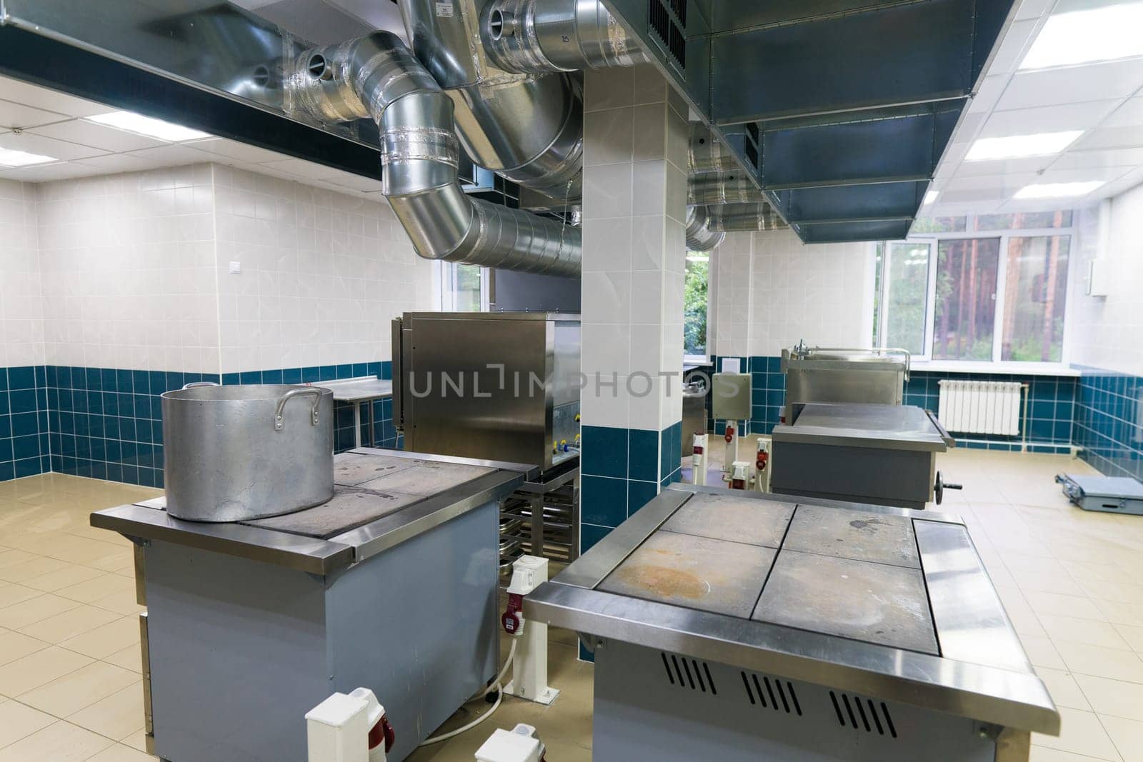 Restaurant kitchen equipment for preparing food, meal, plates, details.