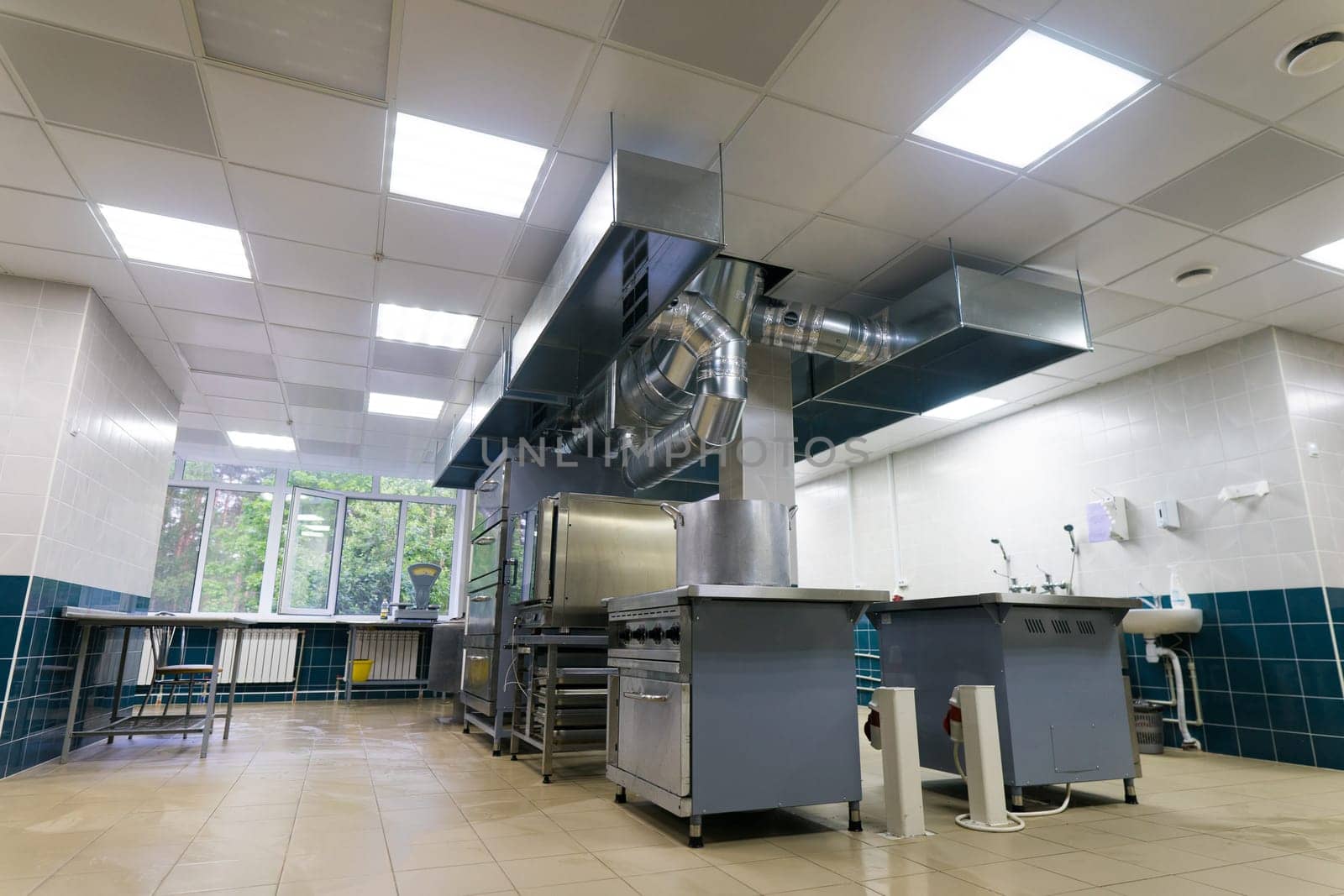 Restaurant kitchen equipment for preparing food, meal, plates, details.