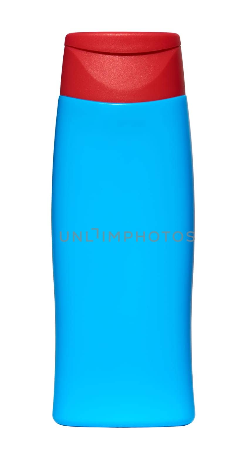 Blue bottle of sunmilk isolated against a white background