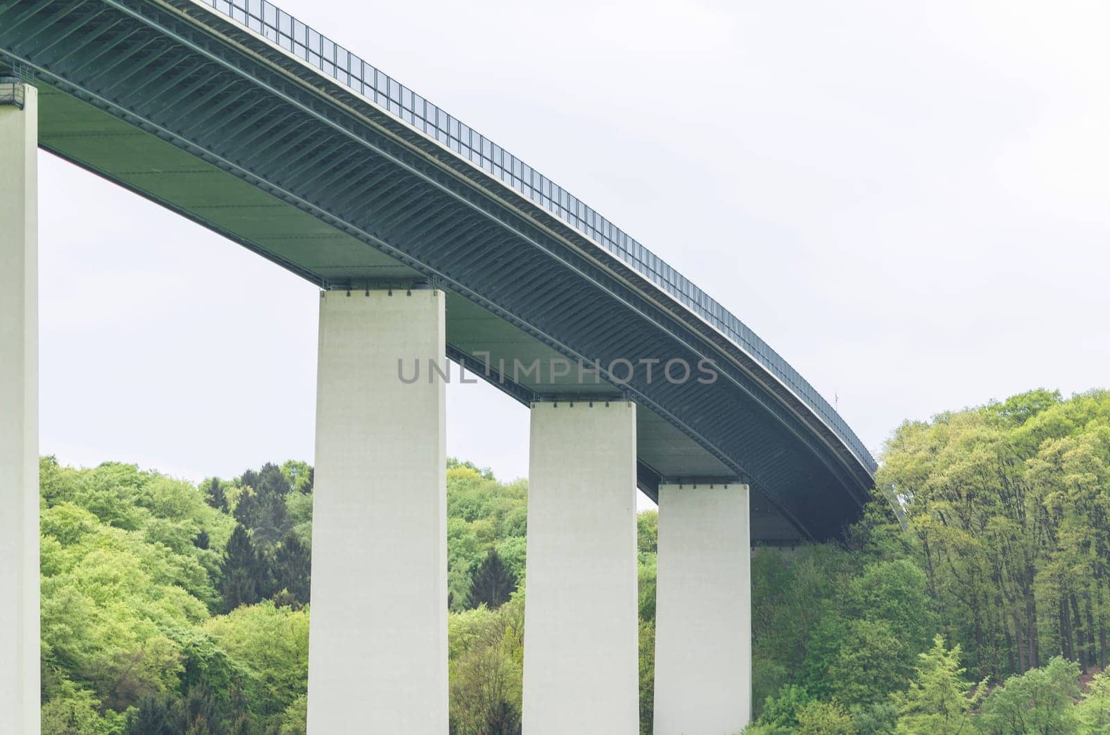 Motorway bridge of the A 52 motorway over the Ruhr Valley. Mintarder Ruhr Valley