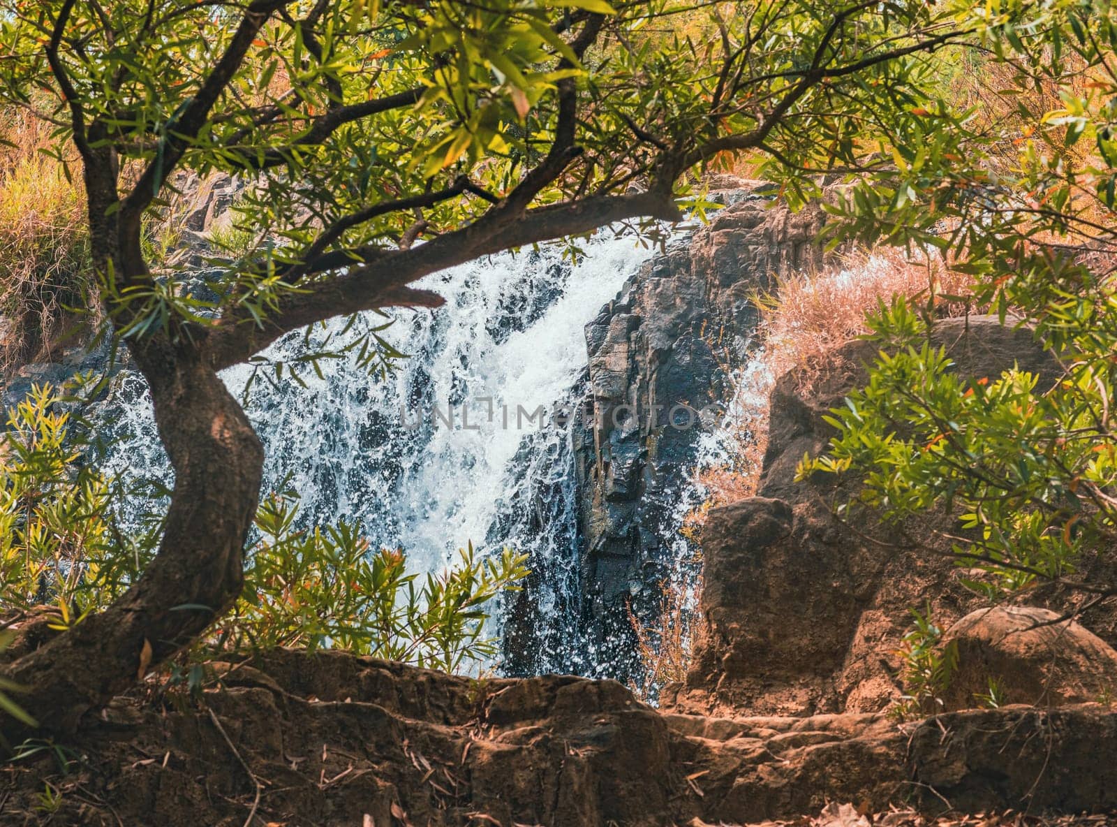 Beautiful Tad Faed waterfall. Laos landscape. Panorama