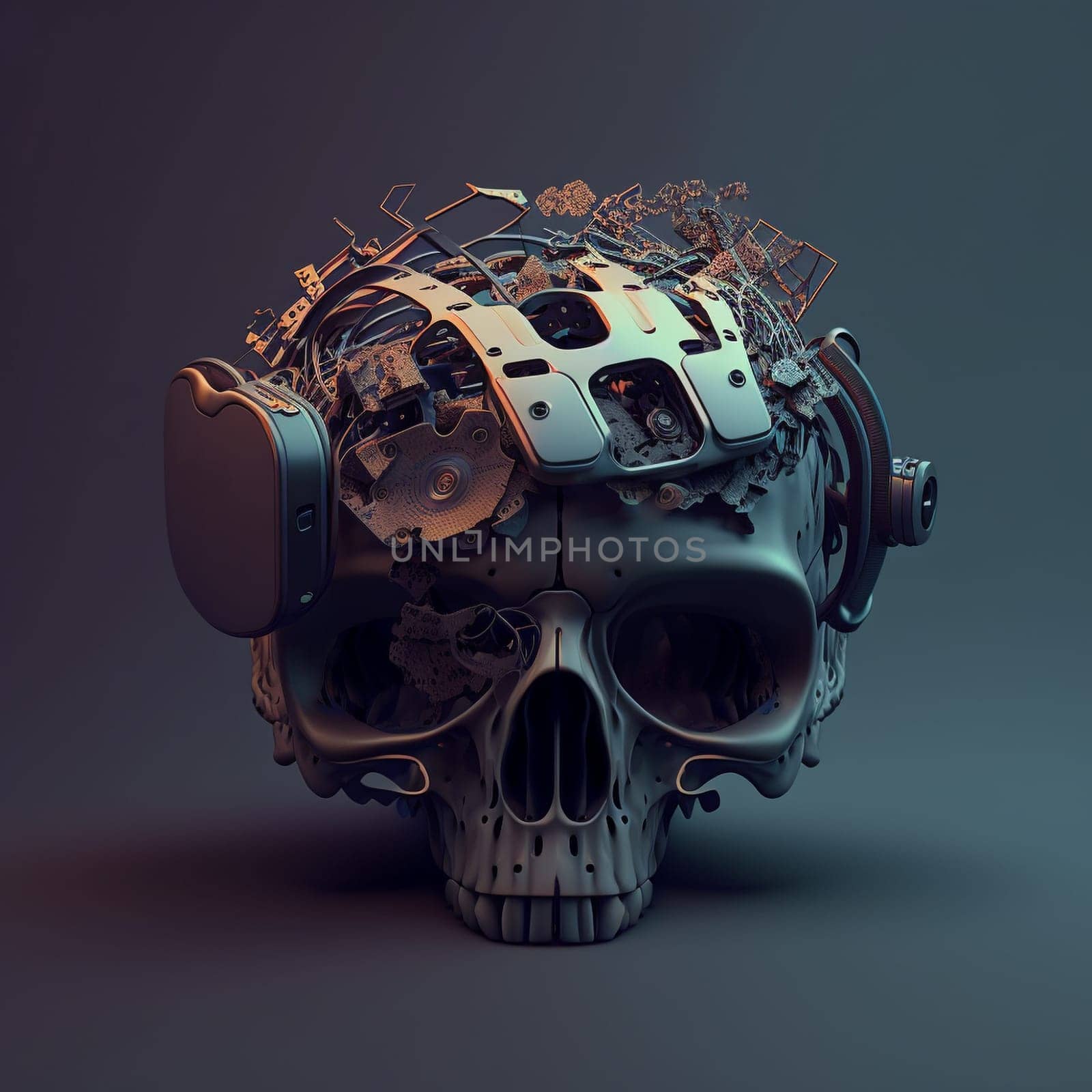 Metallic cyborg skull dark fantasy design . Generative AI