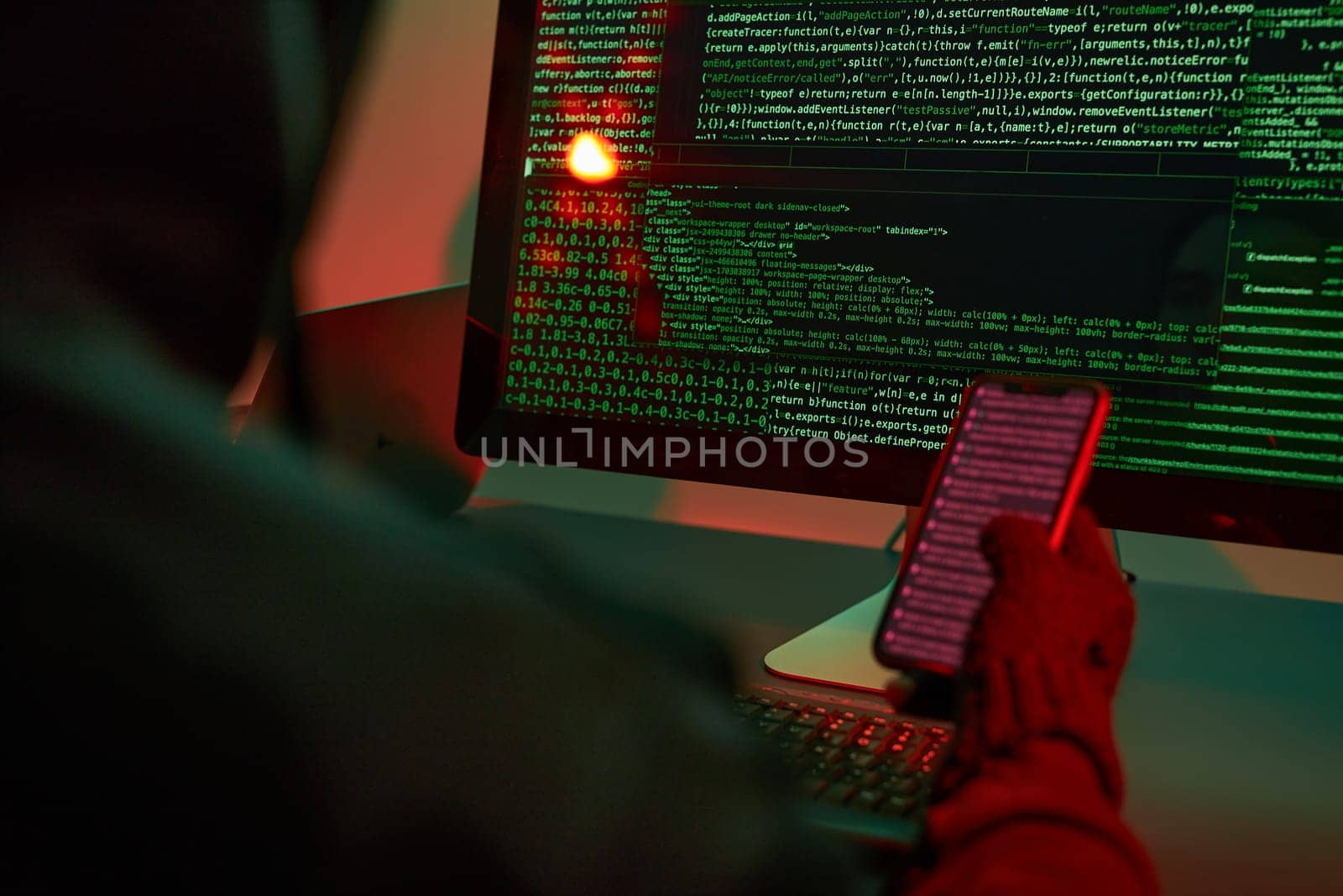 Anonymous people using computer and programming to break code. Cyber security threat. Internet and network security. Access to private information. Anonymous hackers using technology to access to password and encrypted data. Cyber attack