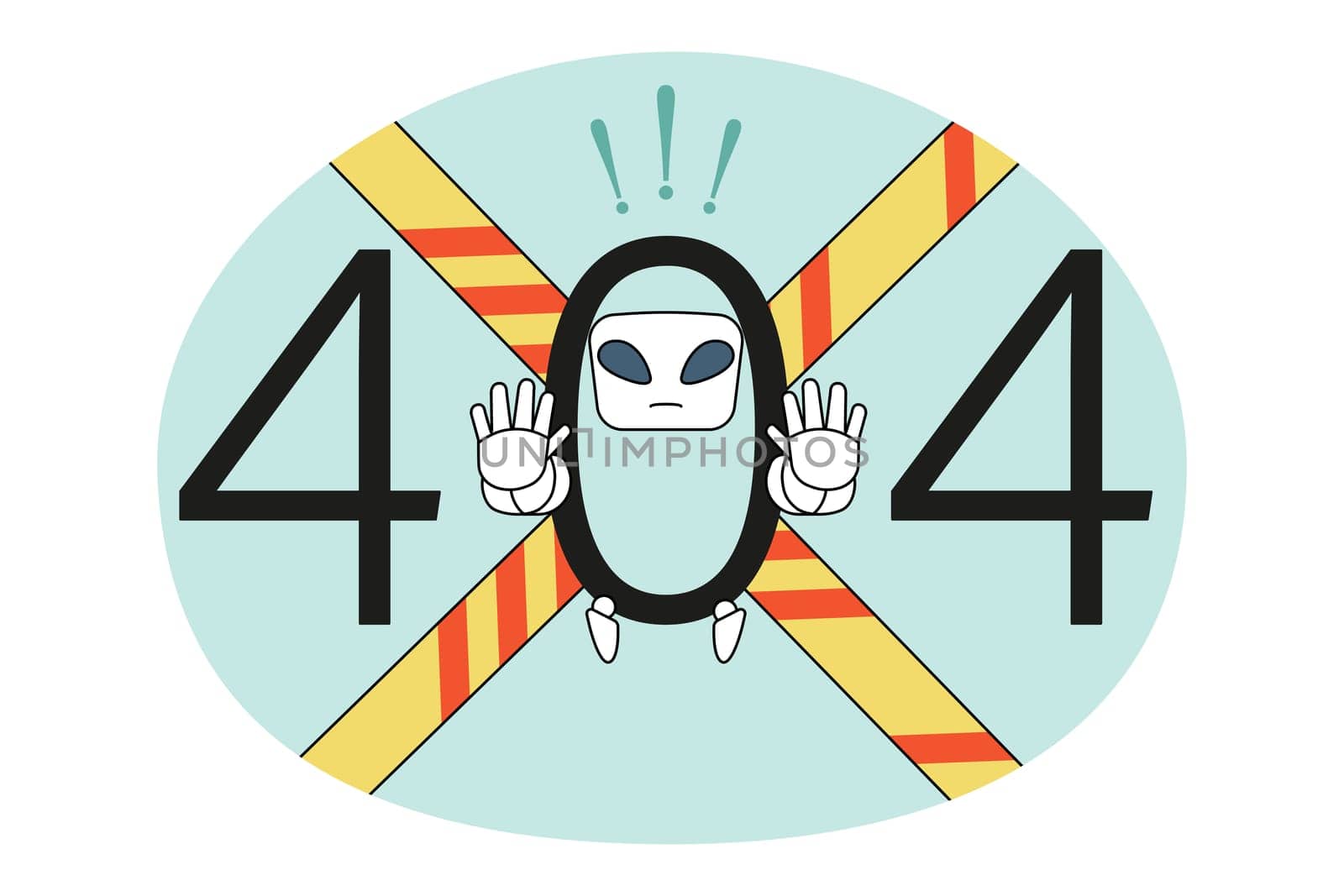 Error and emergency sign in laptop concept. 404 numbers and stop emergency sign with robot denying with hands meaning having problem error virus in laptop computer vector illustration