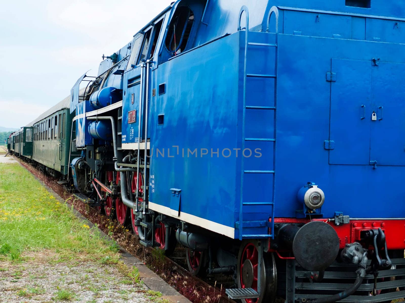 Train with vintage steam engine