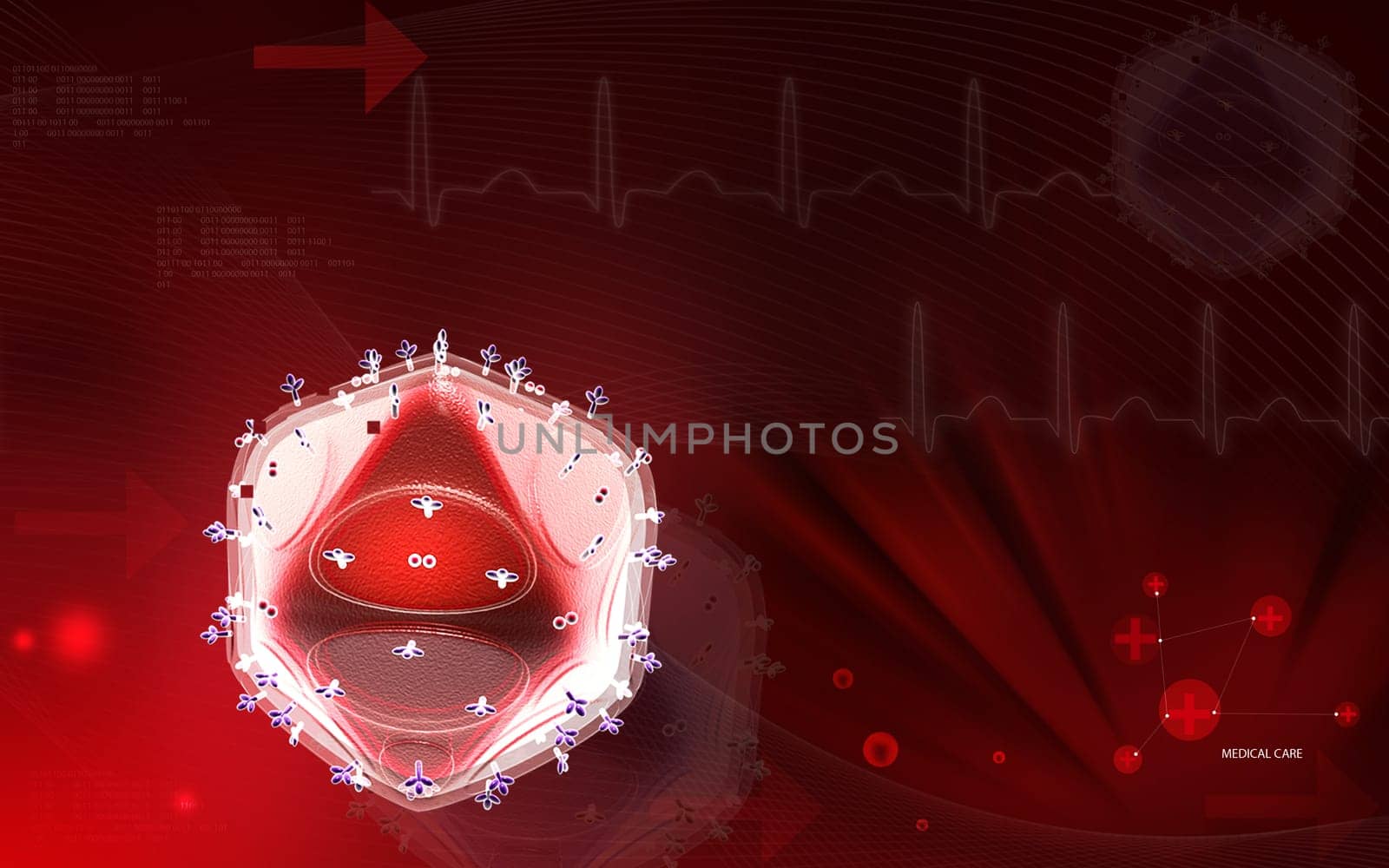 Digital illustration of HIV in colour background