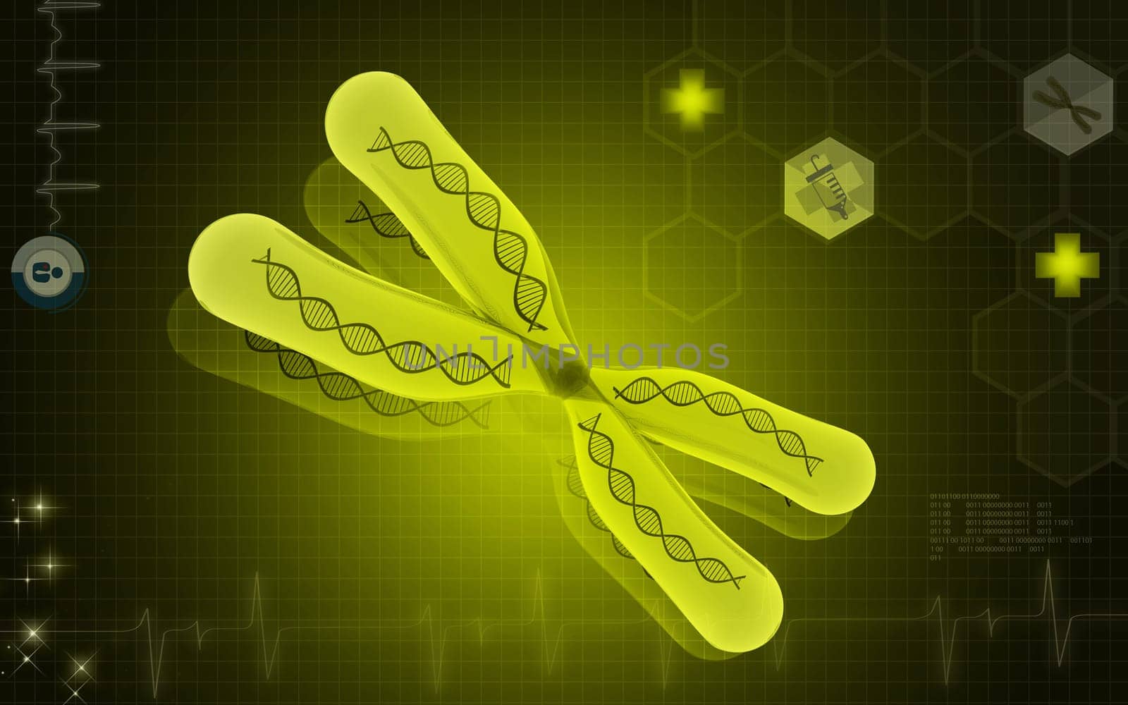 Digital illustration of chromosome in colour background