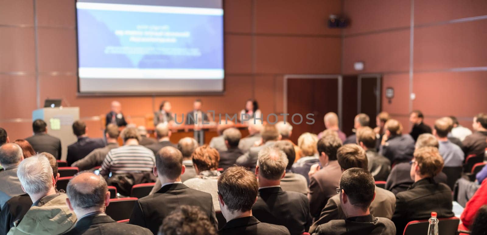 Round table discussion at Business convention and Presentation. Audience at the conference hall. Business and entrepreneurship symposium.
