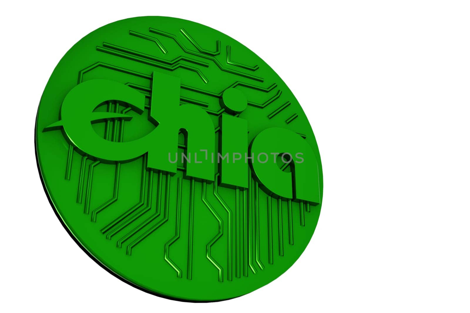 Green chia coin isolated on white background. Chia eco crypto currency. 3D rendering