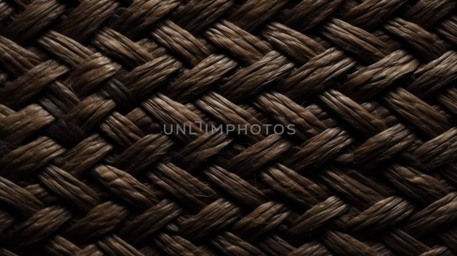 This photo captures the intricate details of a black straw textile material with a beautiful wicker pattern, seen from a macro perspective. Shot with a 70mm lens, the image showcases a top-down view with stunning depth of field and an ultra-wide angle. The color grading is beautifully executed, creating a cinematic feel with hyper-detailed and insanely intricate textures. The lighting, whether natural, moody, or cinematic, adds to the overall appeal of the photo. The result is an elegant, hyper-realistic image that is a testament to the skill and vision of the photographer.